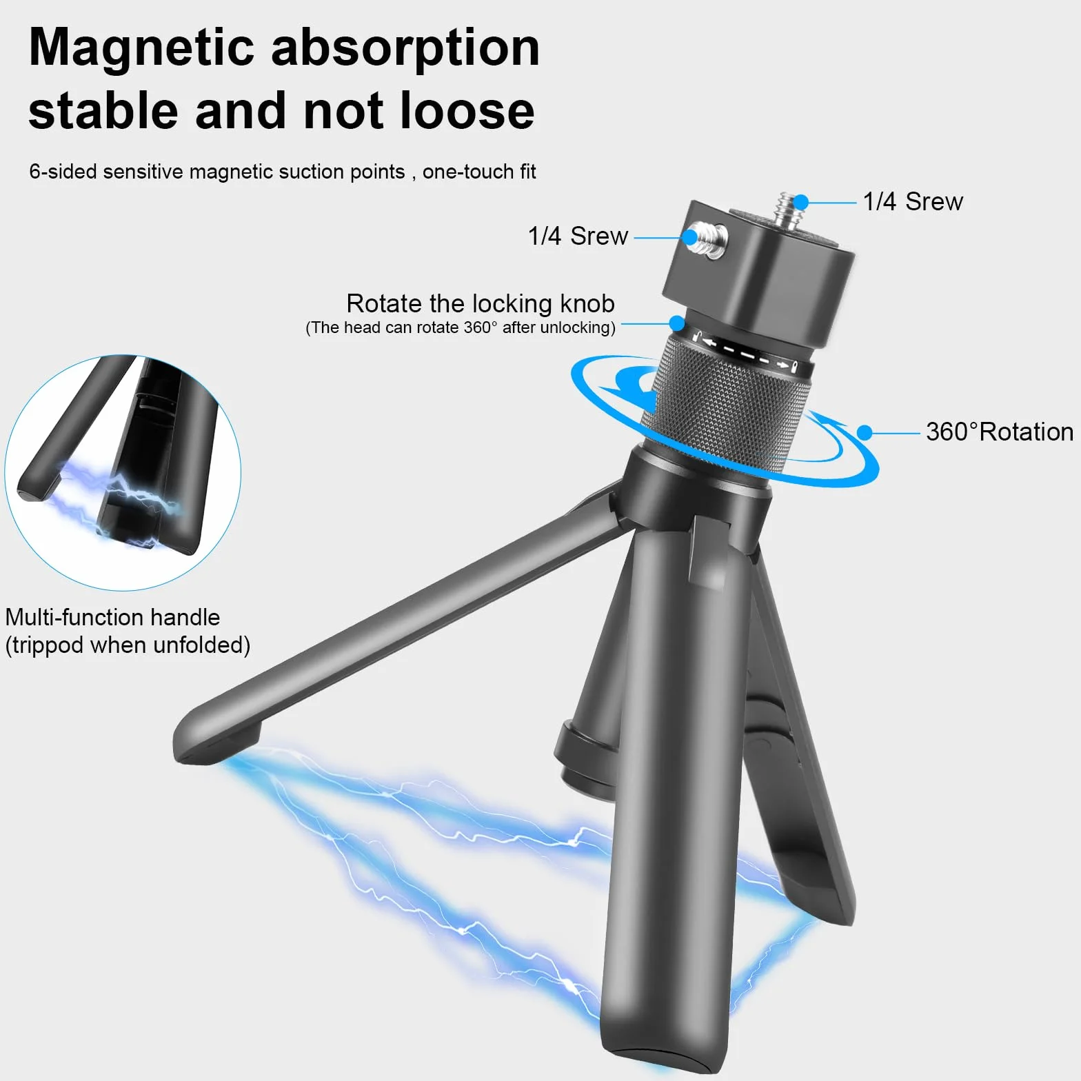 PULUZ Insta 360 x 4 statyw Insta 360 Bullet Time Handle, mini statyw z podwójnym 1/4 cala do Insta360 One X2, X3, X4, do Gopro Hero 12 11 10 8 7 6 5