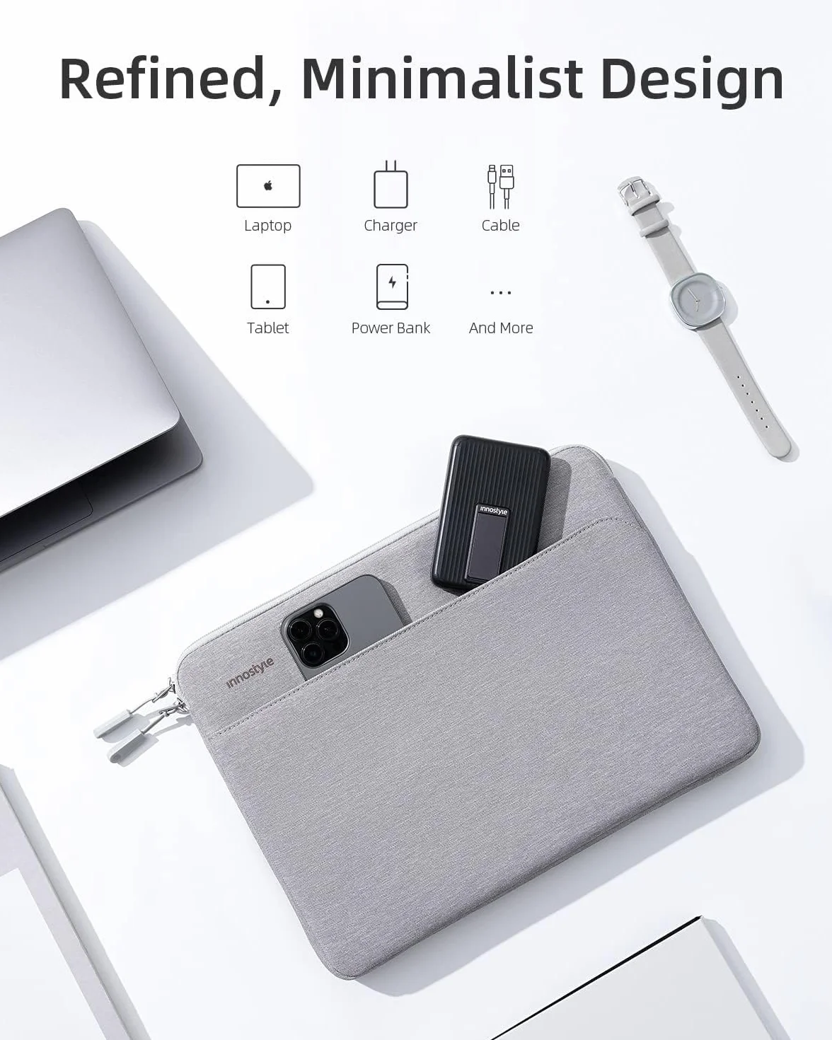 INNOSTYLE Torba Na Laptopa 13 cali, Wodoodporna, Lekka, Wytrzymała, OmniProtect Slim Szara, Kompatybilna z MacBook Pro/Air, HP ProBook, Dell Inspiron, Yoga, ASUS, Idealna do Pracy i Podróży