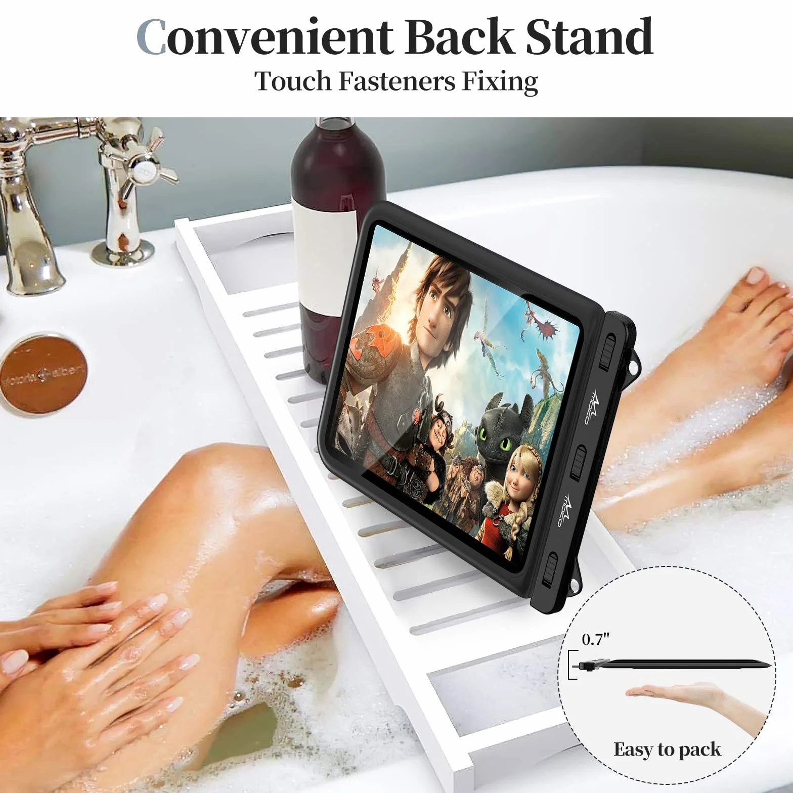 MoKo Waterproof Tablet Pouch Holder Dry Bag for Bathroom and Kitchen - Stand Case Compatible with iPad 9, Air 5, Pro 11, 10.2, Galaxy Tab S6/S7, A 10.1, S 10.5, Fire HD 10