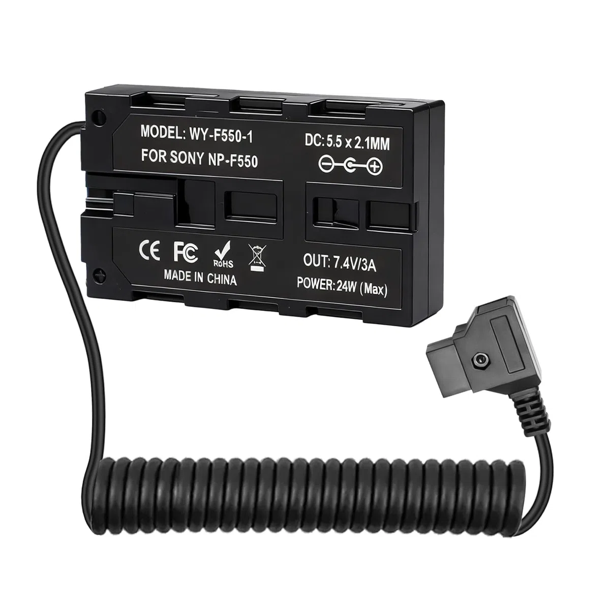 D-Tap NP-F550 spiralny kabel zasilający do NP-F970/F750/F550, złącze DC, adapter sieciowy, kabel do aparatu, monitora, bezprzewodowe filmy LED, zasilacz ciągły