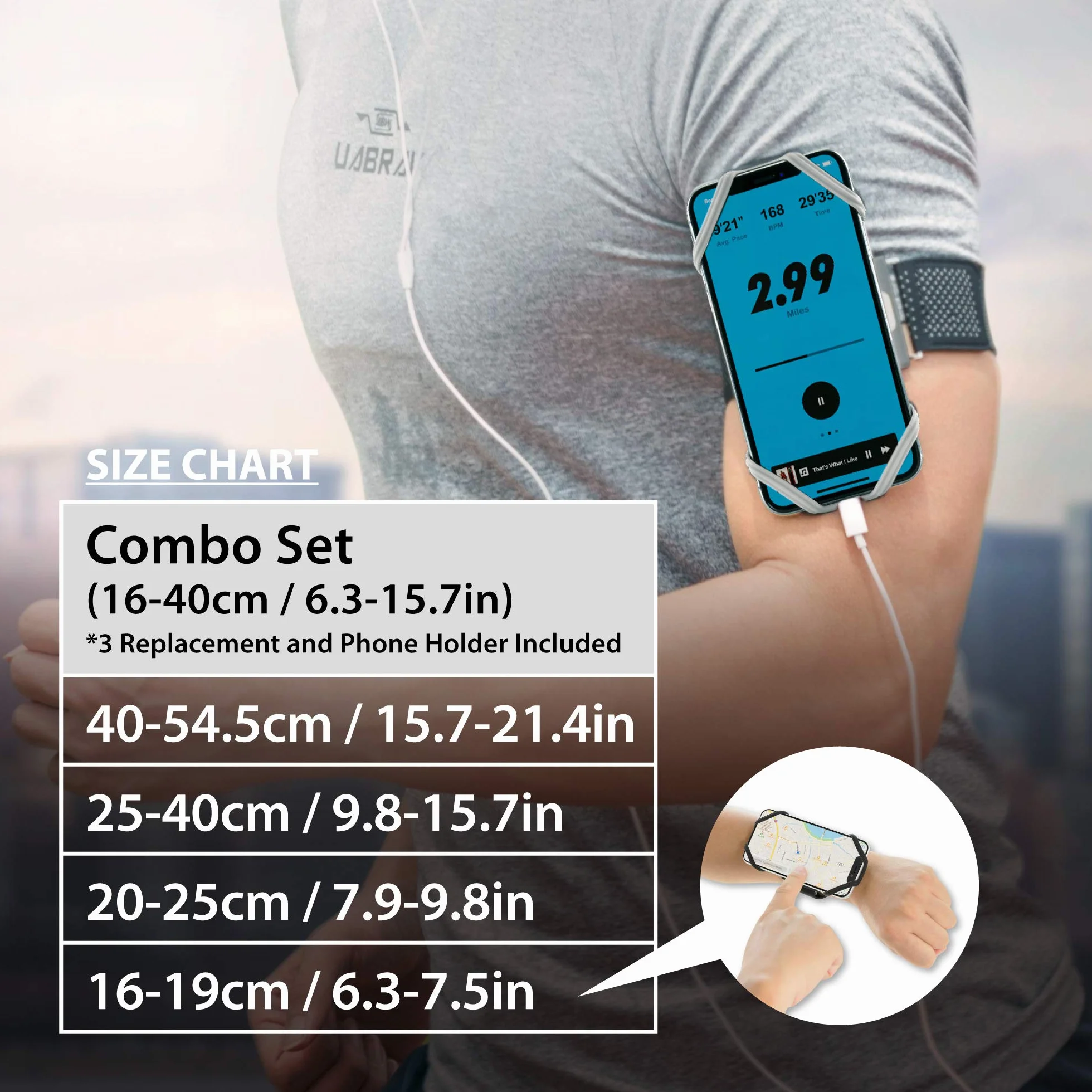 BONE Bransoletka do biegania, sportowa, uchwyt na iPhone'a do biegania, uniwersalna bransoletka do biegania do Apple iPhone 16 15 14 13 12 Pro Max XS XR X Samsung Galaxy, szara, rozmiar S, 20-25 cm