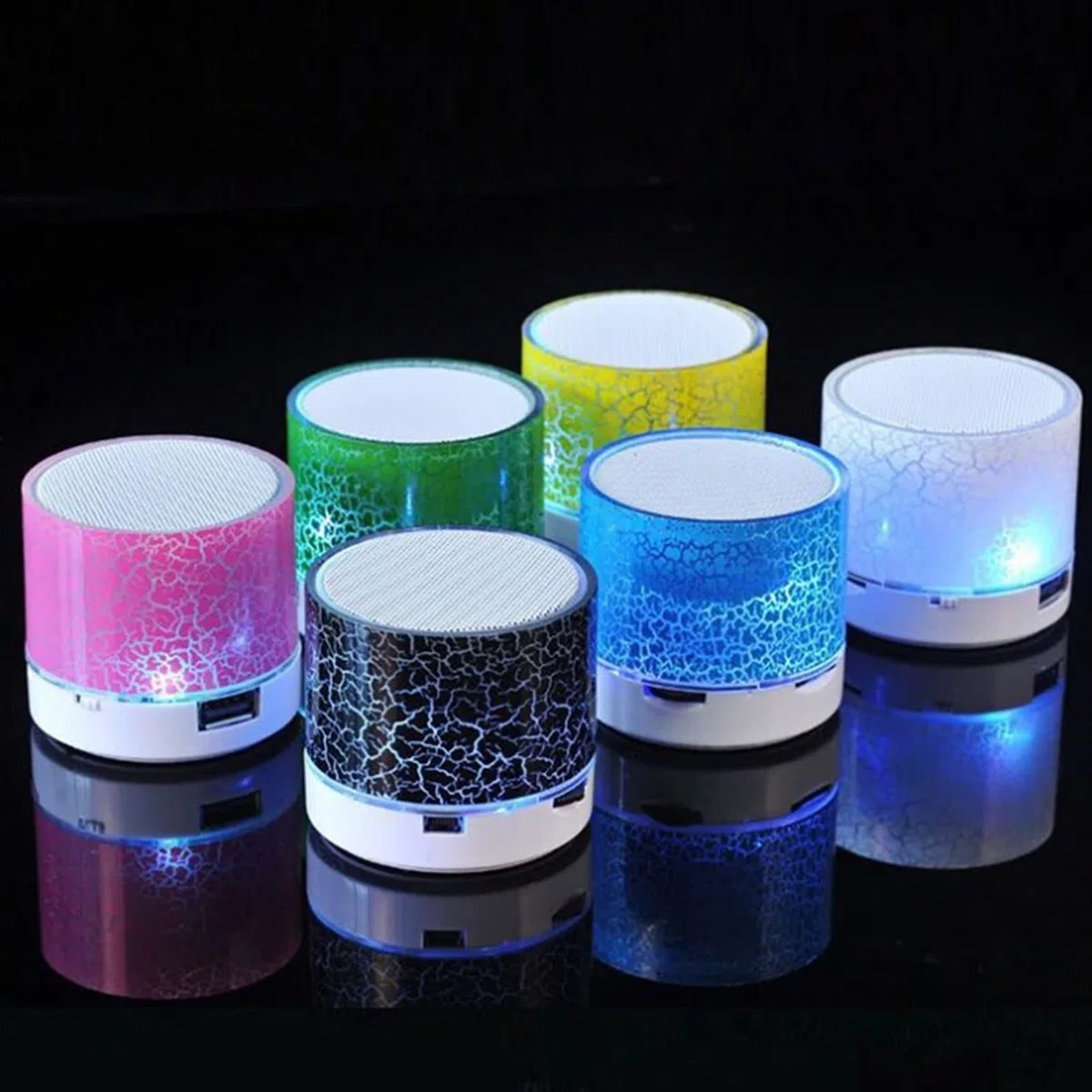 Części głośnika Głośnik Bluetooth Mini głośnik bezprzewodowy Crack LED Karta TF USB Subwoofer Przenośna kolumna dźwięku muzycznego MP3 na telefon komórkowy na PC (kolor: czarny) little surprise
