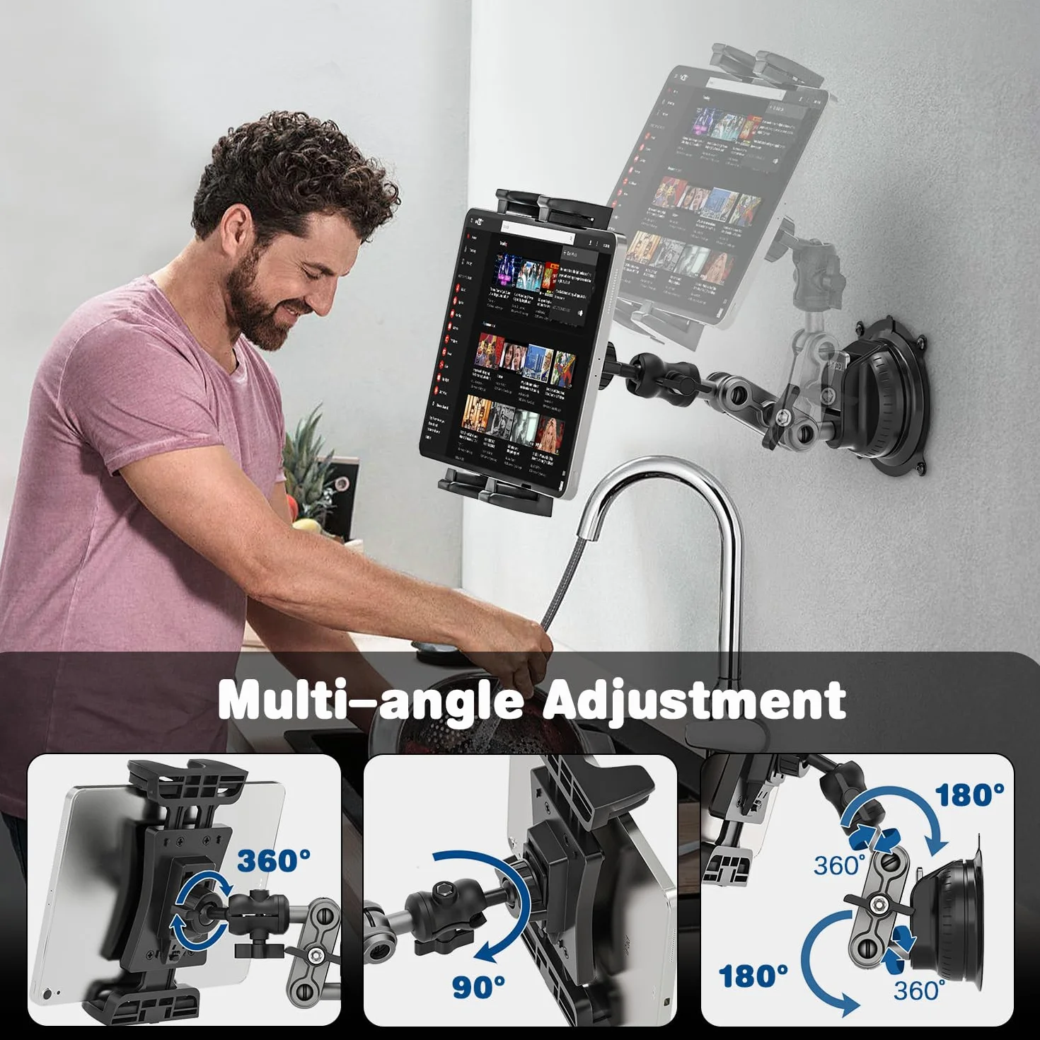 Uchwyt na iPada - Mocny Uchwyt Samochodowy na Tablet z 360° Obracaniem, Przyssawką i Regulowanym Montażem Deskę Rozdzielczą, Pasuje do iPad Pro Air Mini, 4,7-12,9" Tabletów i Telefonów