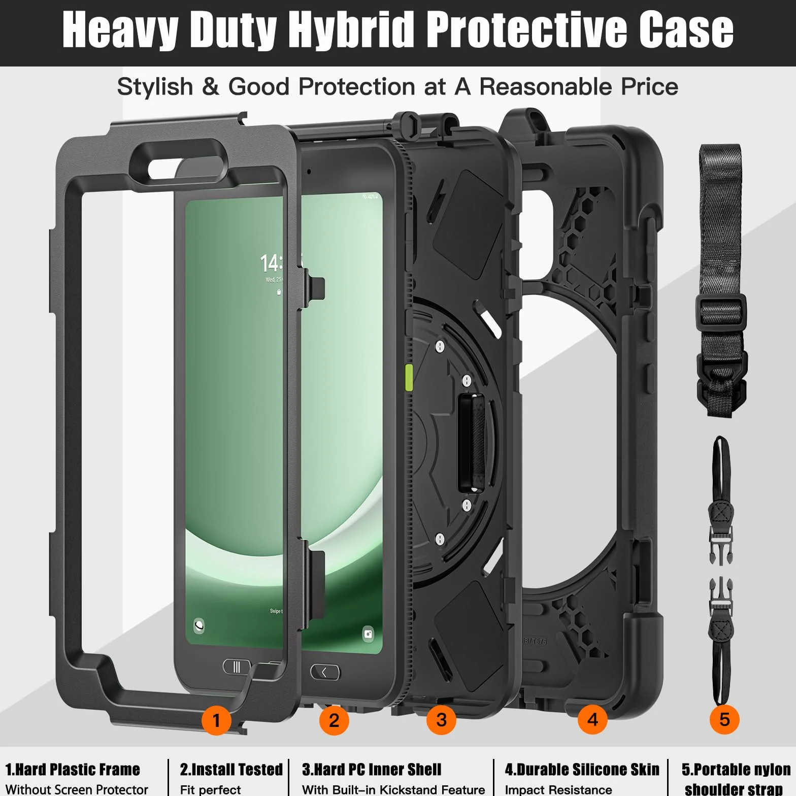 Gerutek Etui do Samsung Galaxy Tab Active 5/Active 3 2024/2020 8 cali, odporne na uderzenia etui do Tab Active 5 z obrotowym o 360° stojakiem, uchwyt na rękę/pasek na ramię, etui do Samsung Tab Active