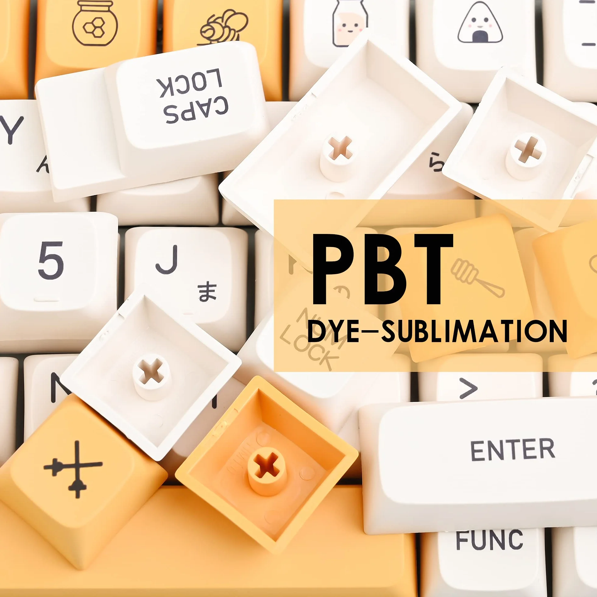 GTSP XDA Honey Milk Keycaps PBT Japanese Bee keycap 140-Key Set for Cherry MX Covers Fullsize 60% 65% 75% Keyboard（XDA/Honey Milk）