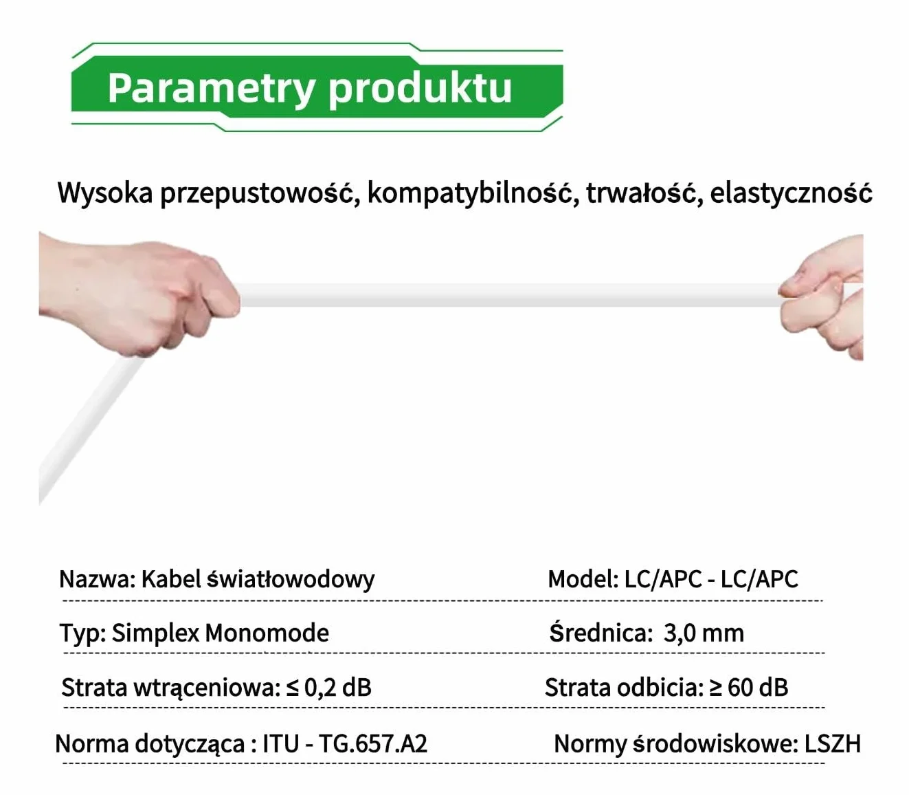 Kabel światłowodowy LC/APC do LC/APC, Przedłużacz z bezpłatnym adapterem, Światłowód Jednomodowy Prosty​​ (20m)