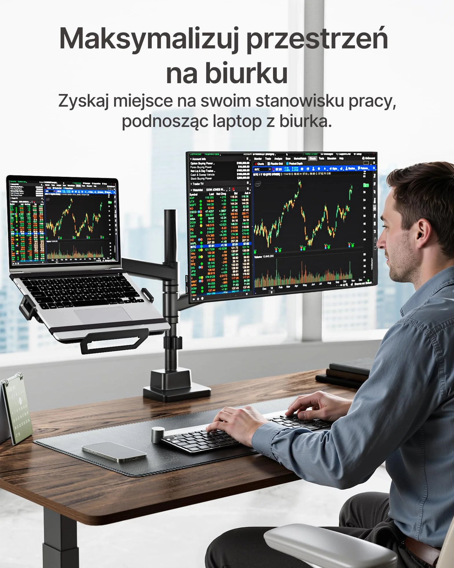 monTEK Regulowana półka na laptopa VESA 75x75/100x100 do 9 kg 12-18 cali