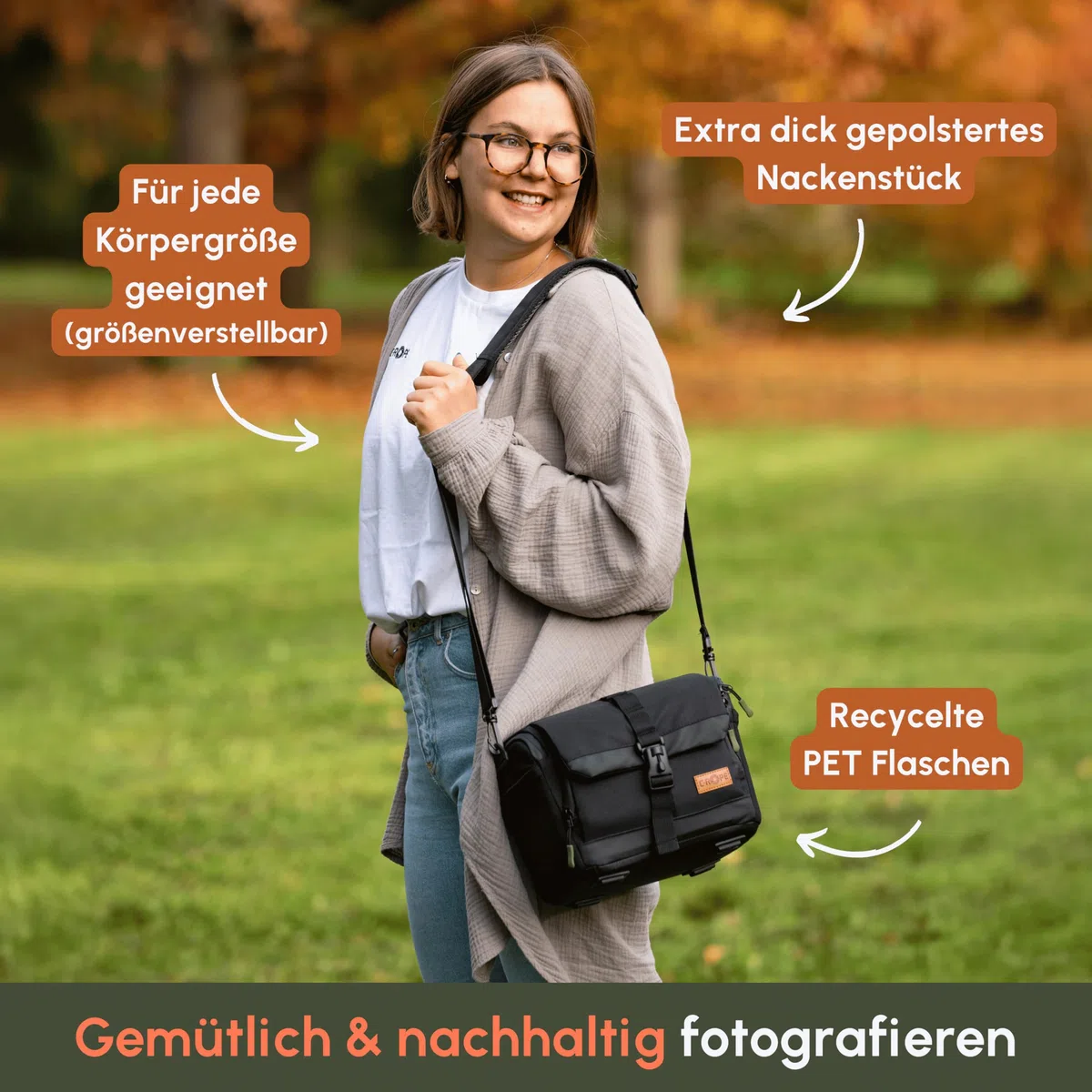 C-Rope Torba na aparat fotograficzny, kompaktowa i wodoodporna, torba na ramię, na lustrzankę, aparat systemowy i lustrzankę cyfrową V3, czarny, Größe M, Dodatkowa torba