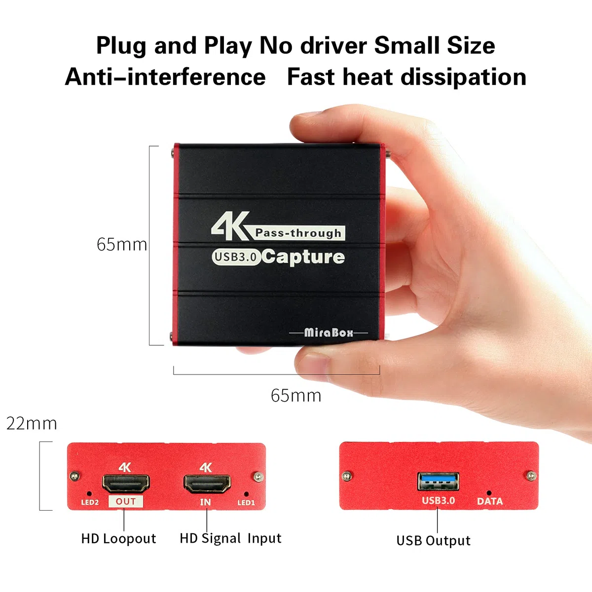 Mirabox Karta przechwytywania 4K, USB HD 1080p dla PS4 Nintendo Switch Wii U DSLR Xbox na OBS, XSplit, Twitch, Youtube Obsługa Windows, Mac, Zero Latency HDMI Loopout