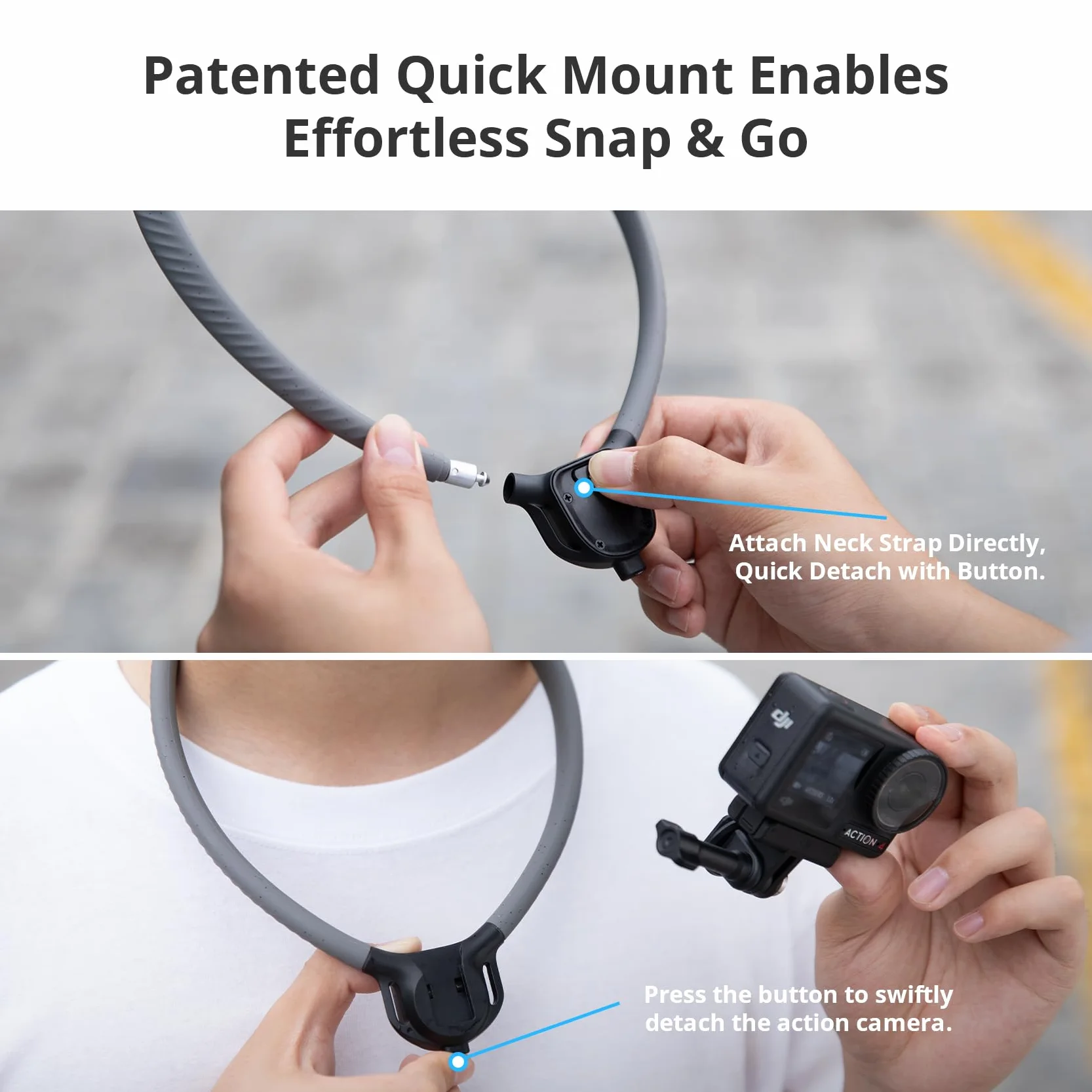 PGYTECH CapLock Uchwyt na Szyję POV Pasek dla DJI OSMO 360, GoPro Hero 13, Insta360 Ace Pro 2