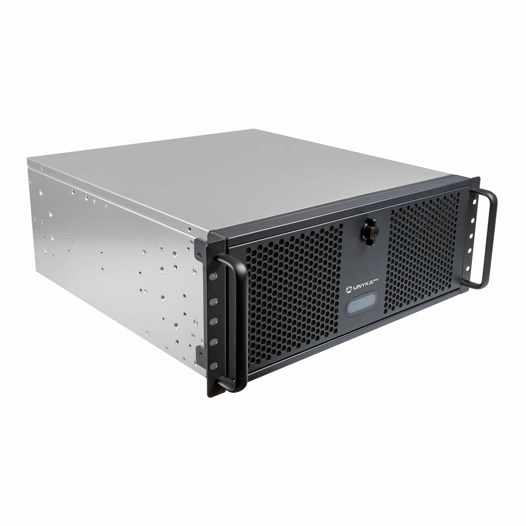 UNYKAch UK4339 19" obudowa stelażowa 4U ATX, kompatybilna z chłodnicami płynnymi 360 mm (uchwyt w zestawie), zamek błyskawiczny, 1 USB 3.0 i 1 USB typu C oraz 2 wentylatory 80 mm | Kompatybilny z chłodzeniem cieczy 360 mm, dołączonym uchwytem, 1 USB 3.0 i