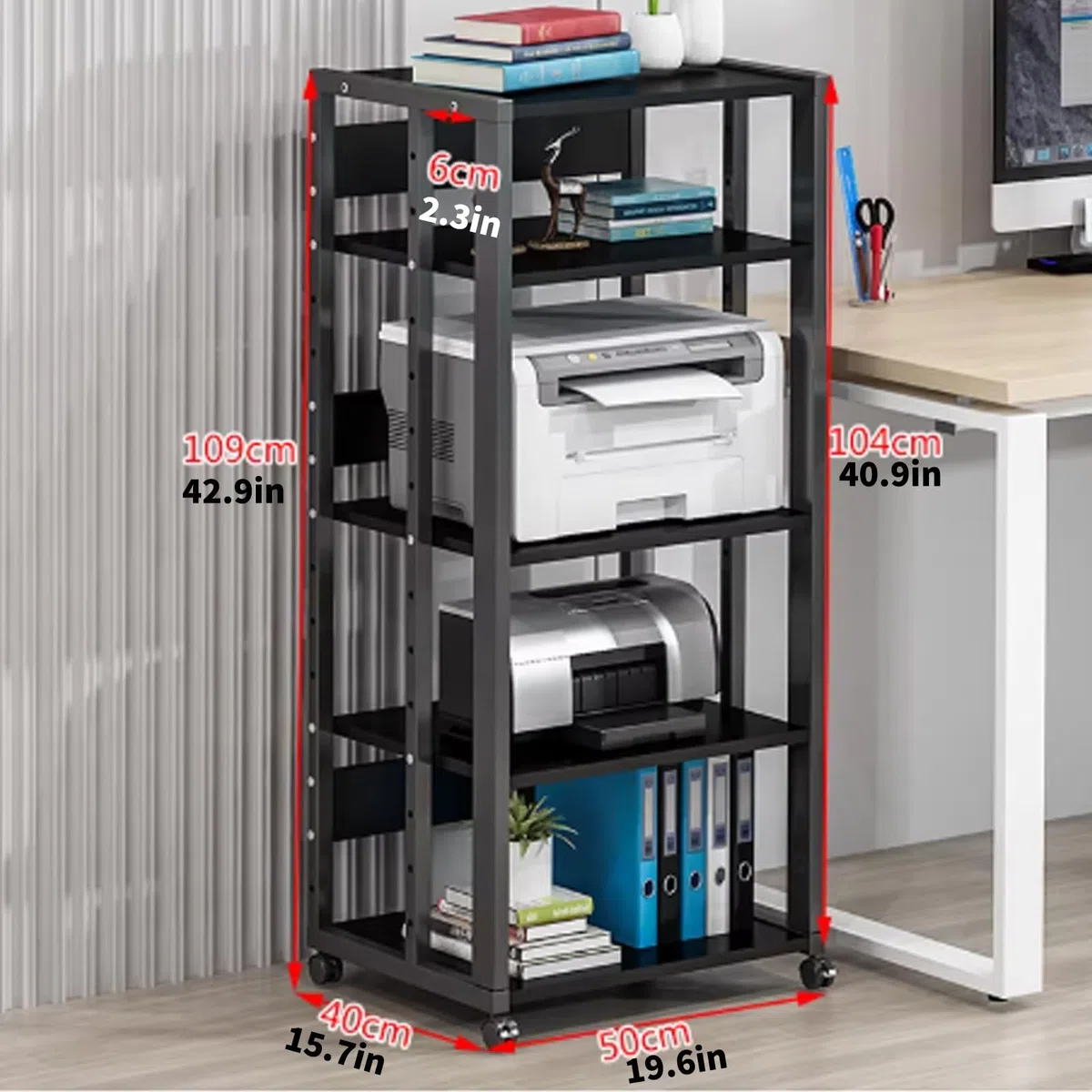 Ruchomy Stojak na Media Audio, Stojak na Media z Drewnianą Półką o Regulowanej Wysokości, Szafka do Przechowywania Komponentów do Kina Domowego(Black C-42.9in/109cm)