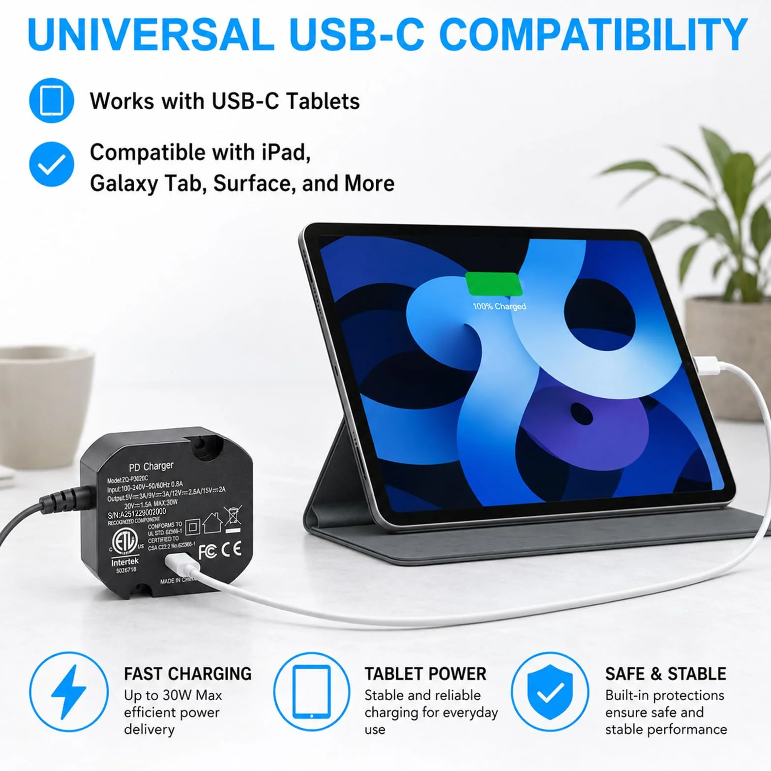 Ładowarka USB typu C 30 W, montaż ścienny AC na typ C, zasilacz do tabletu podtynkowego, zasilacz PD3.0, szybka ładowarka 100-240 V 5 V3A/9V3A/12V2.5A/15V2A/20V1.5A ładowarka do skrzynki Junction Box