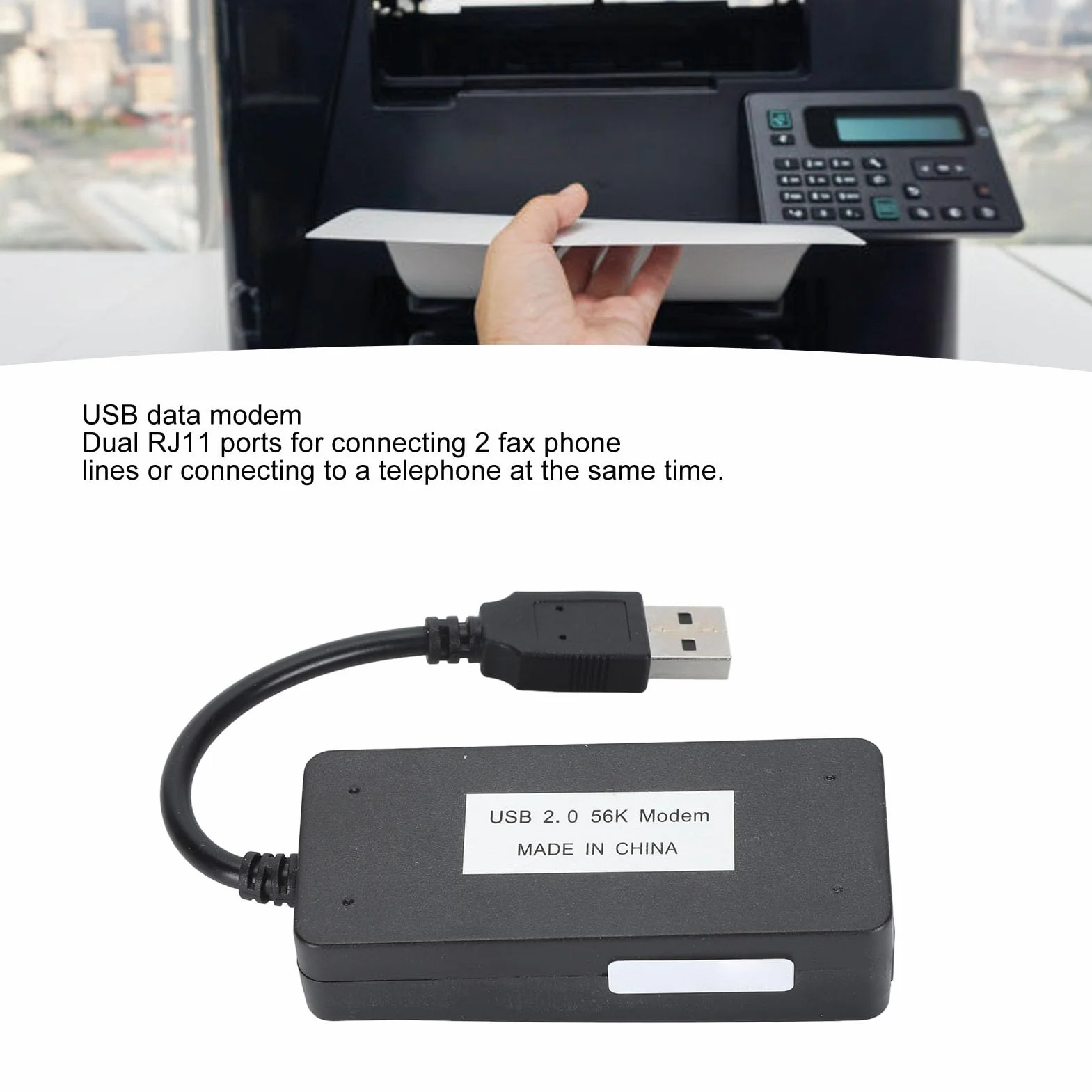Zewnętrzny Modem Faksowy USB 56K Podwójny Port RJ11 Identyfikator Dzwoniącego