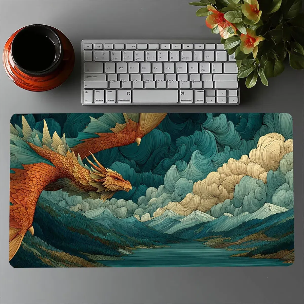 Podkładka pod mysz, smok, duża podkładka pod mysz do gier, 140 x 60 x 0,30 cm, duża podkładka pod mysz do laptopa, komputera stacjonarnego, klawiatura do gier, poprawia dokładność i szybkość