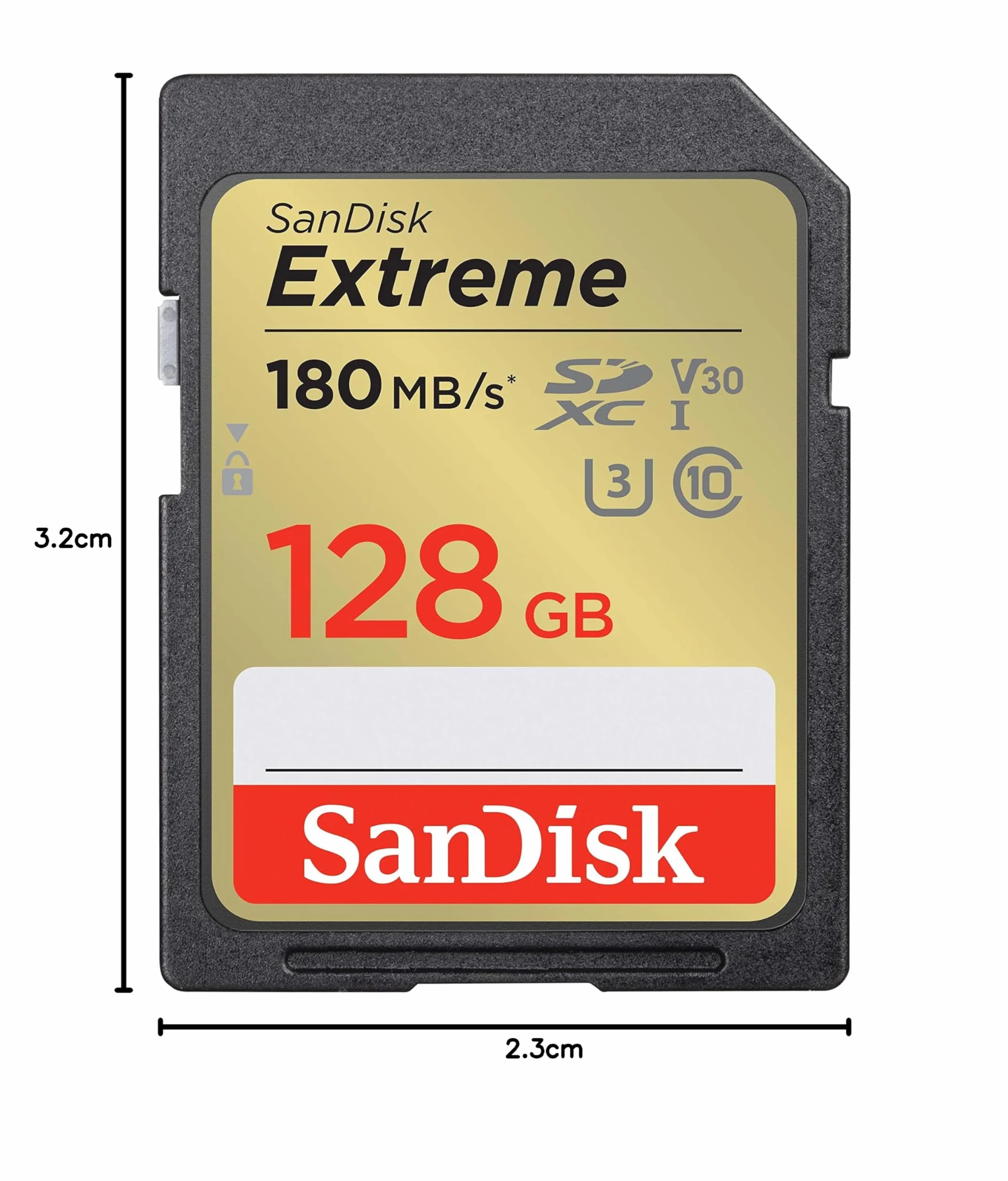 SanDisk 128GB Extreme SDXC Karta, UHS-I, 4K UHD, do 180 MB/s, RescuePro Deluxe, Odporna na wstrząsy, temperaturę, wodę i promieniowanie rentgenowskie, SanDisk QuickFlow-Technology) Class 10, U3, V30