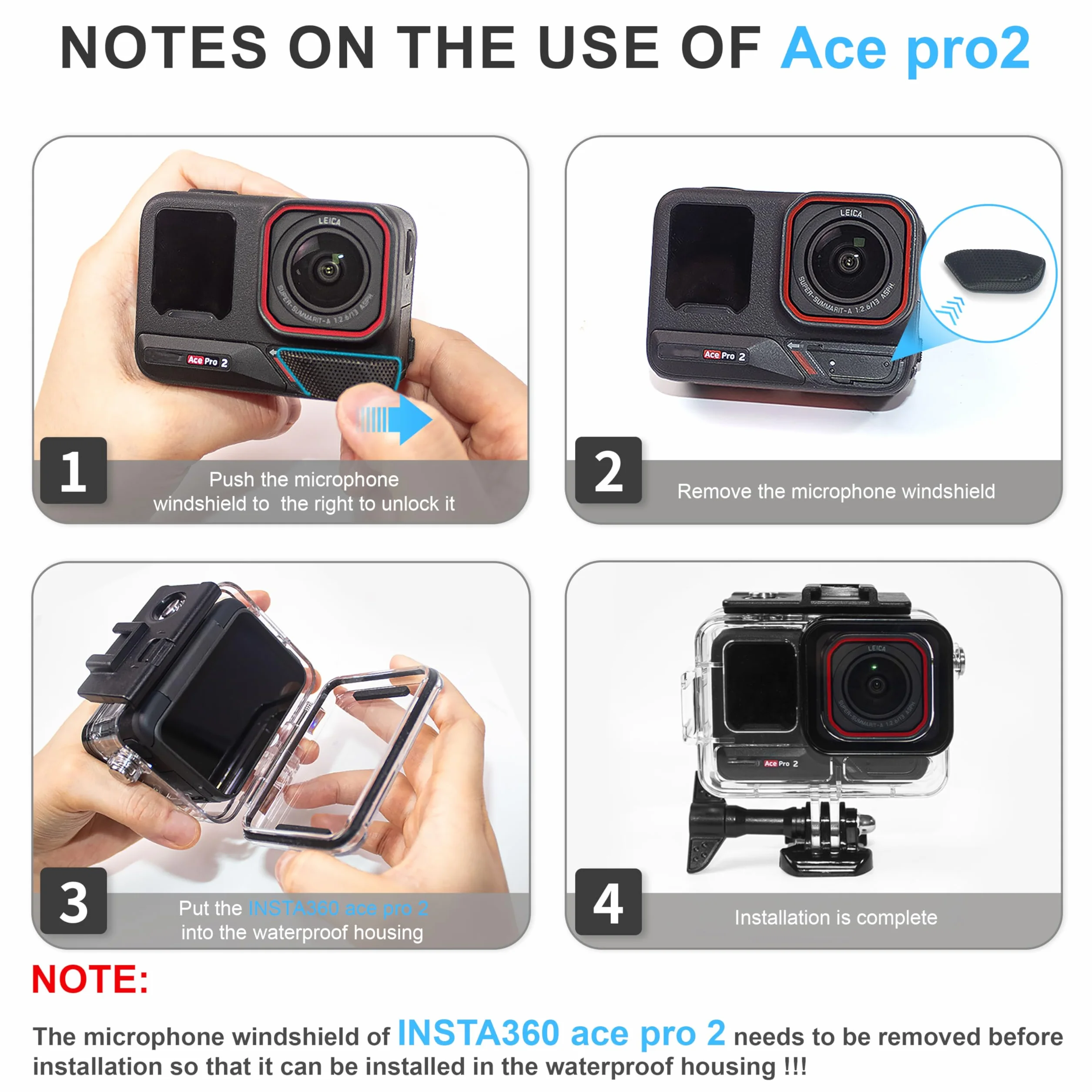 FitStill wodoszczelna obudowa podwodna do Ace Pro 2 i Ace Pro, odporna na ciśnienie, podwójny zimny but