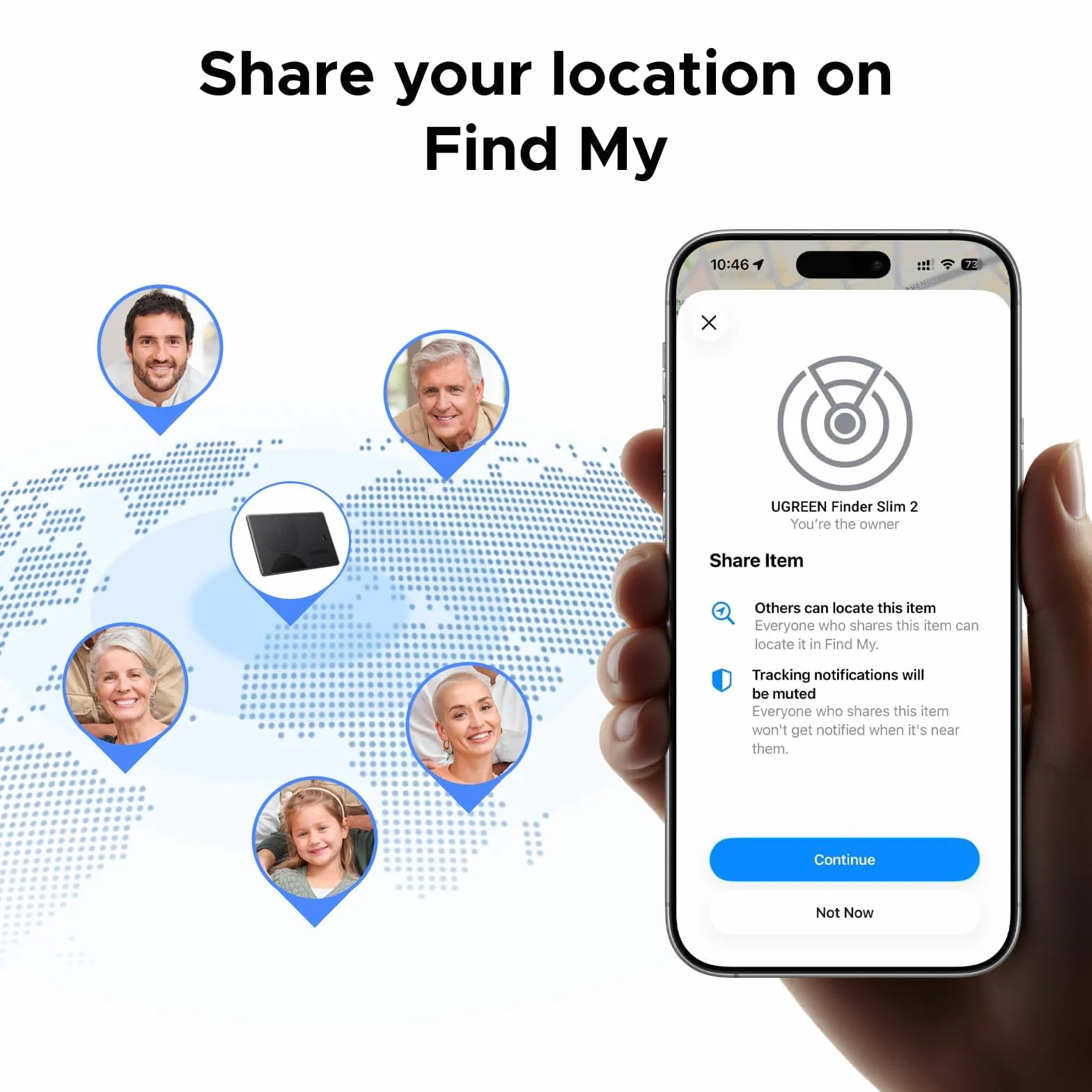 UGREEN FineTrack Slim lokalizator Bluetooth Apple Find My iOS, bateria 5-7 lat, sygnał 100 dB, do paszportów i portfeli