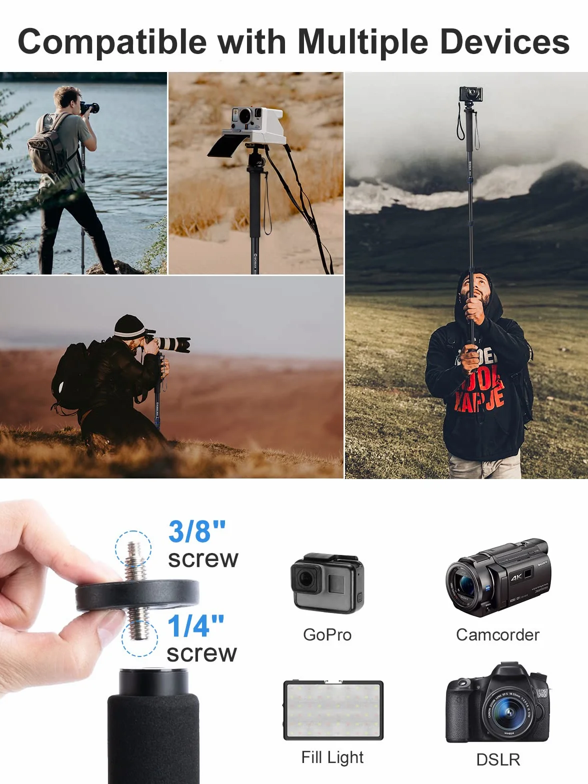 Moman Statyw Monopod z Nóżkami Do Aparatu Dslr Camcorder Dv, Lekki Przenośny Stop Aluminium Unipod, Podstawa Statywu W Zestawie, 5 Sekcji Do 163 cm