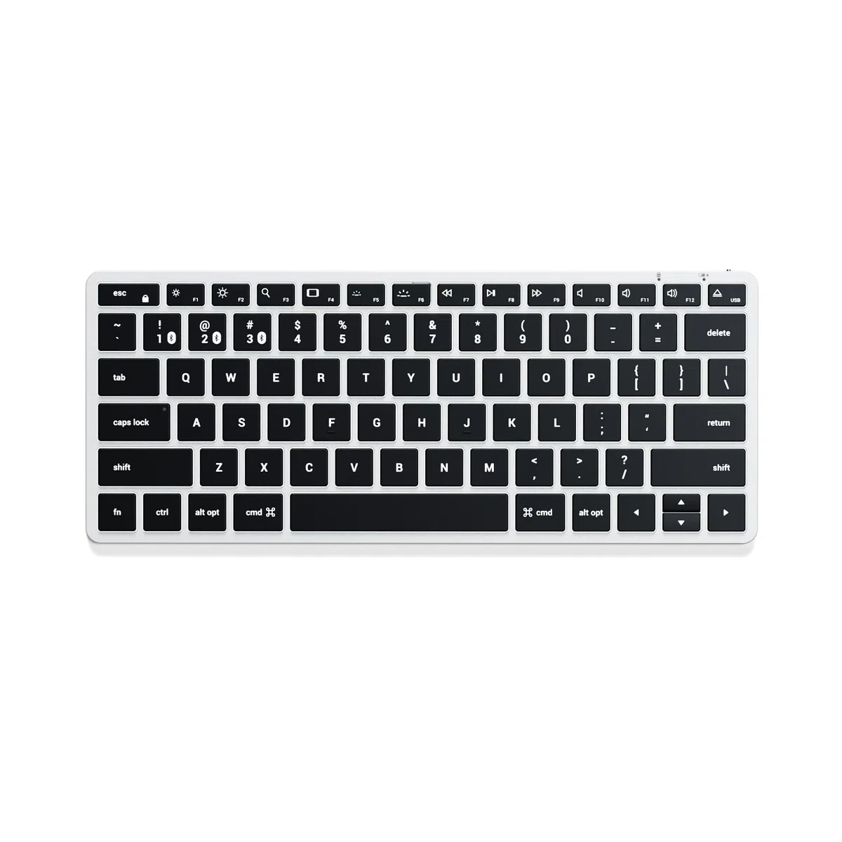SATECHI klawiatura Bluetooth Slim X1, amerykański układ QWERTY, srebrna | Obsługa wielu urządzeń, aluminiowa obudowa, podświetlane klawisze i ładowanie przez USB-C