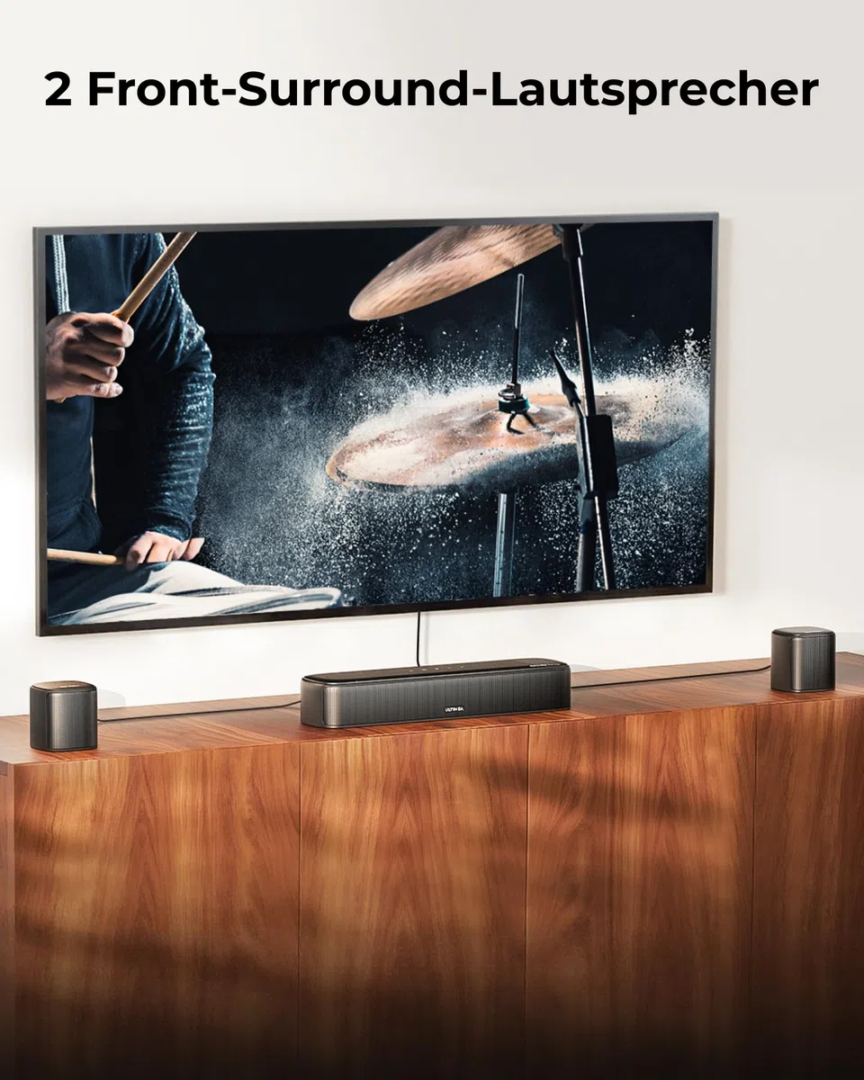 ULTIMEA 7.1-kanałowy system dźwięku przestrzennego do TV, Dolby Atmos Soundbar z 4 głośnikami Surround, VoiceMX, BassMX, 420 W, soundbar do Smart TV, HDMI eARC, sterowanie aplikacją, Aura A60 Pro