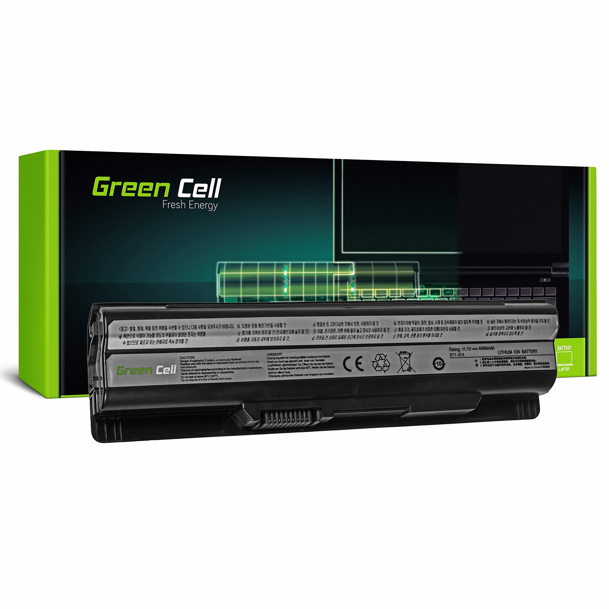 Green Cell Bateria BTY-S14 BTY-S15 do MSI CR41 CR61 CR650 CX41 CX650 CX70 FX600 FX700 FX720 GE60 GE620 GE620DX GE70 GP60 GP70 MS-1482 MS-16G1 MS-1756 MS-1757 MS-1758 (4400mAh 11.1V Czarna)
