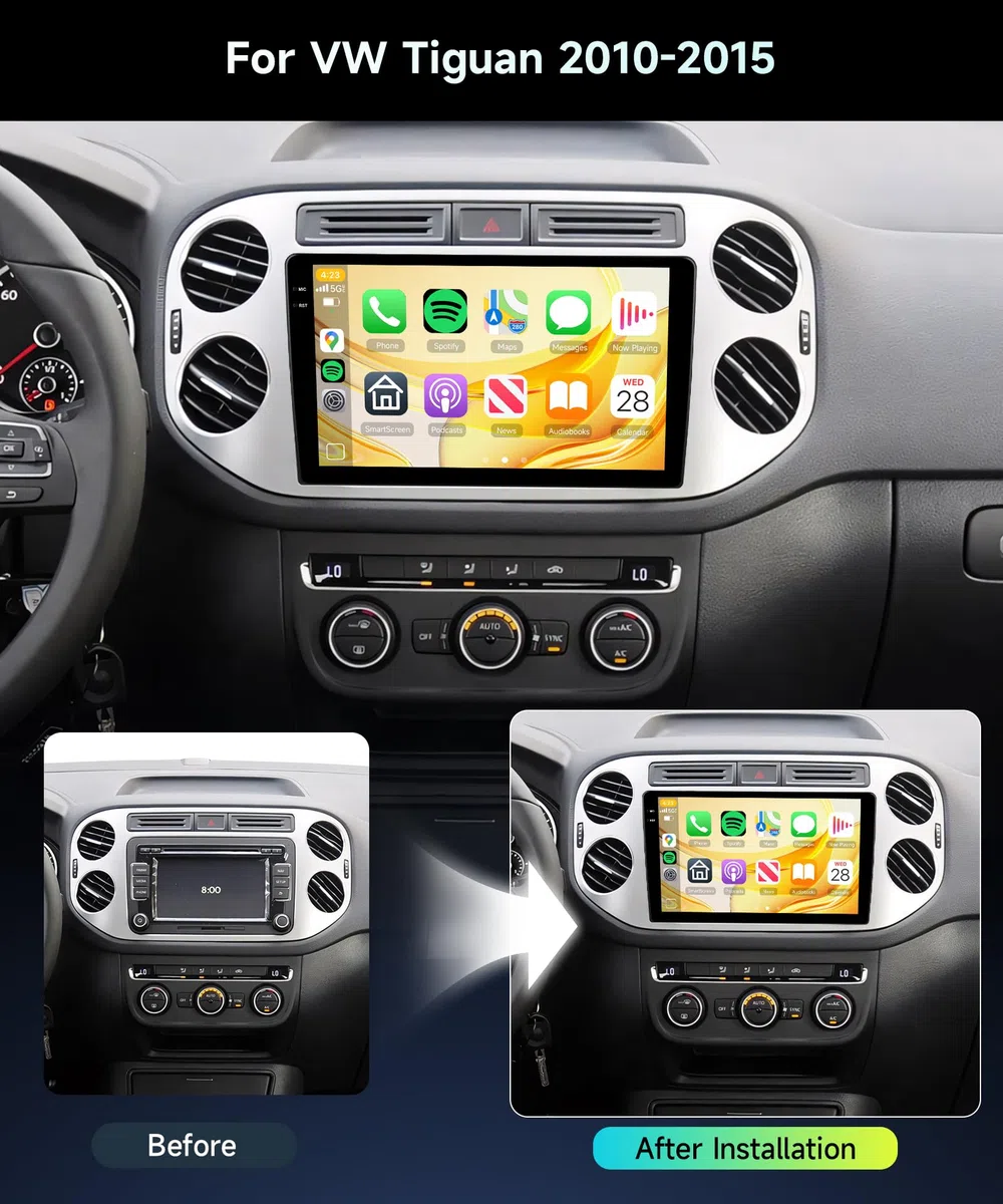 4G + 64G Rimoody Android radio samochodowe do VW Tiguan 2010-2015, 9" In-CELL ekran stereo samochodowy z bezprzewodowym systemem Android samochodem, nawigacjami, GPS, Mirror Link, Bluetooth, WiFi/FM