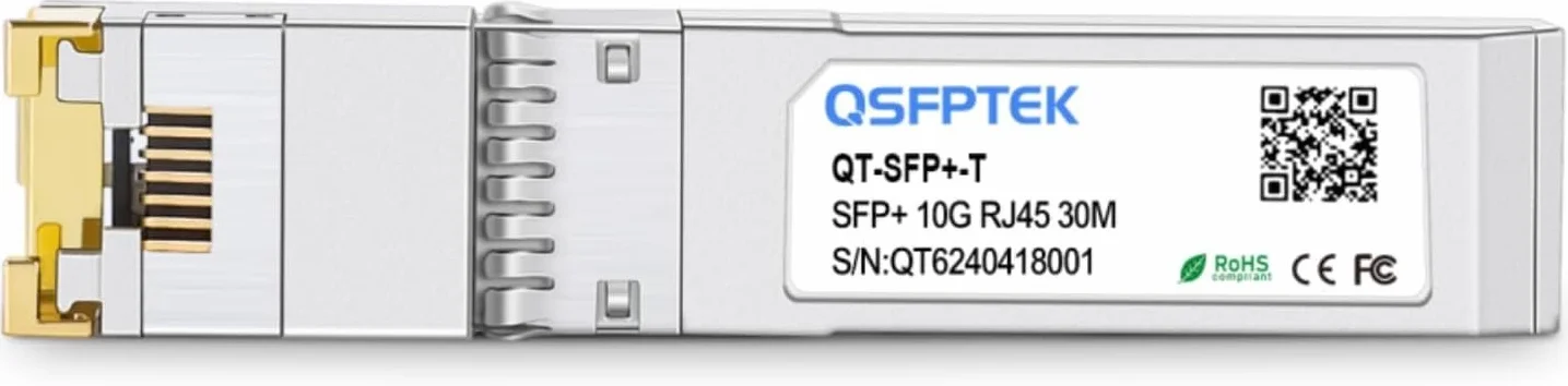 QSFPTEK Newest 10GBASE-T SFP+ moduł nadawczy RJ45 do 30 m, 10 G SFP+ do RJ45 Copper Mini-GBIC moduł do Intel E10GSFPT (Cat6a/7)