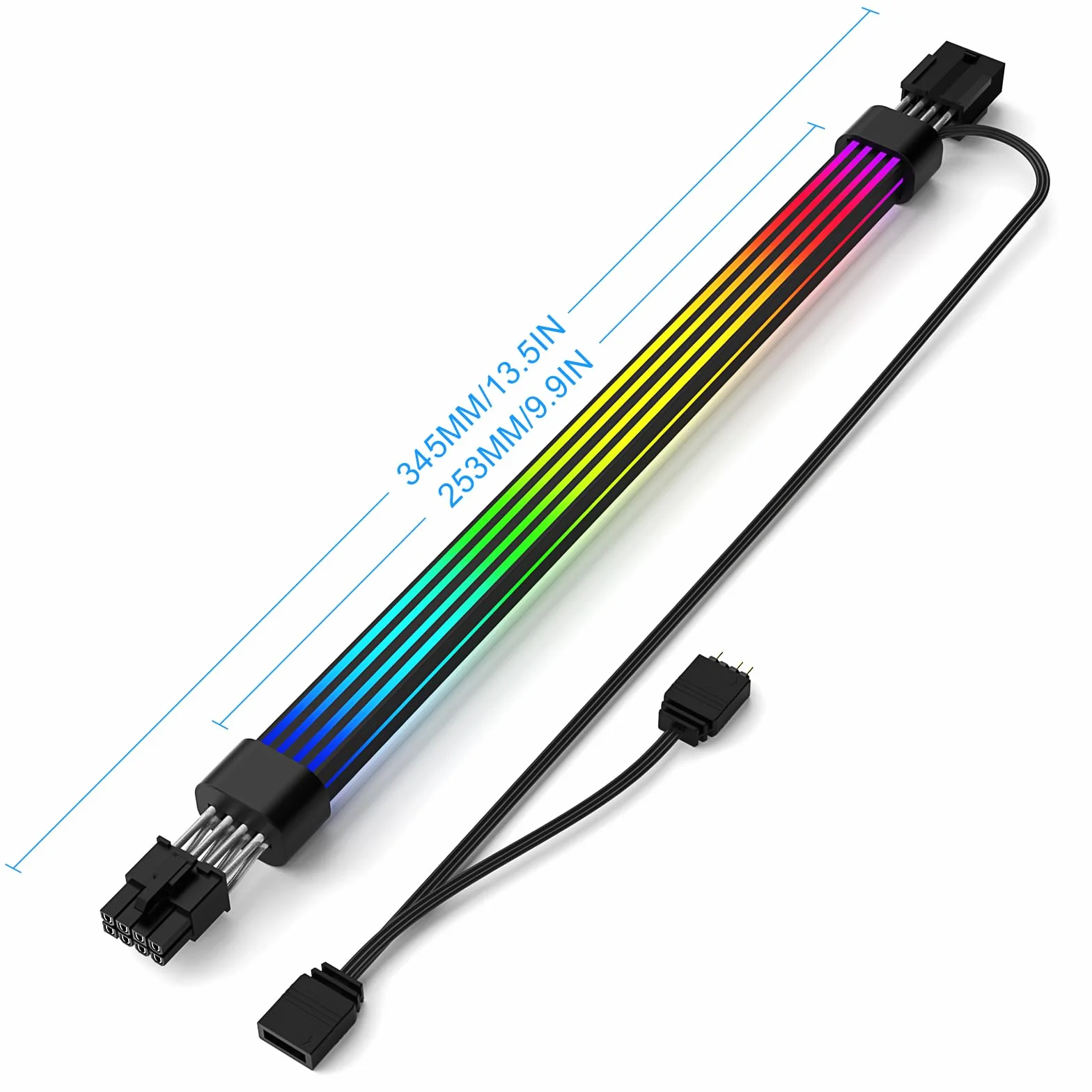 Sirlyr 8-pinowy kabel PCIE RGB, jasne kable GPU ARGB przedłużacz do RTX 3060 4060 4070 Radeon RX 6600 580 zasilacz karty graficznej 5V3Pin PC obudowa akcesoria czarny