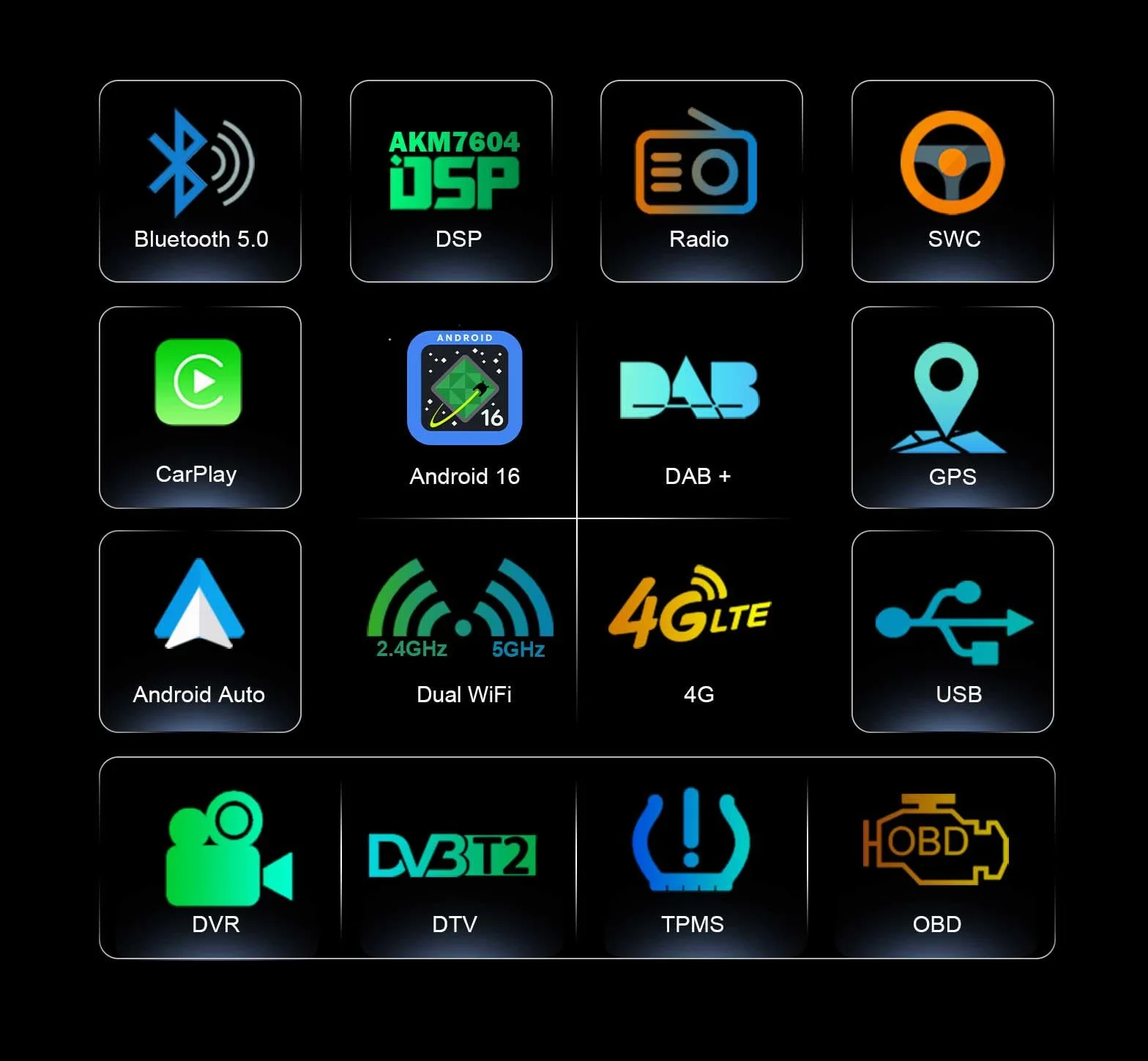 Radio samochodowe Android 16 8 rdzeni 4 GB + 64 GB do Toyota AURIS 2007-2012 nawigacja bezprzewodowa obsługa CarPlay Android Auto WiFi CD Bluetooth 5.0 CANbus GPS 4G USB DSP DAB+ AM/FM RDS 7 cali IPS