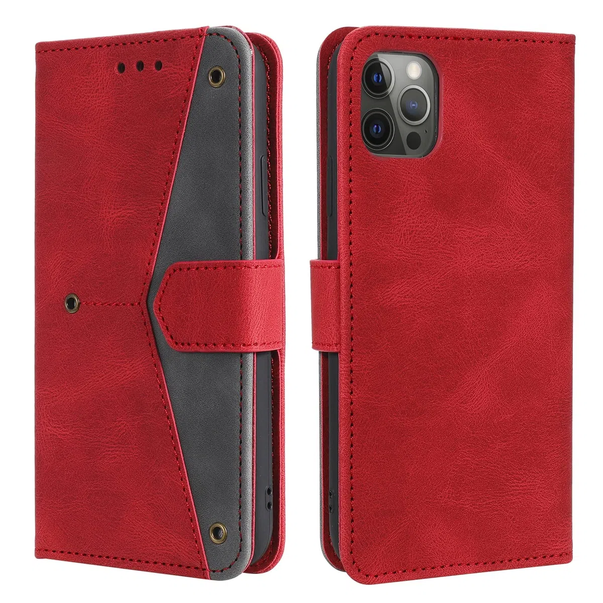 LTL Etui na telefon do iPhone 13 Mini/13/13 Pro/13 Pro Max, wysokiej jakości skórzane etui z klapką, etui z przegródkami na karty, podpórka, magnetyczne zamknięcie, czerwony, 13 6,1 cala