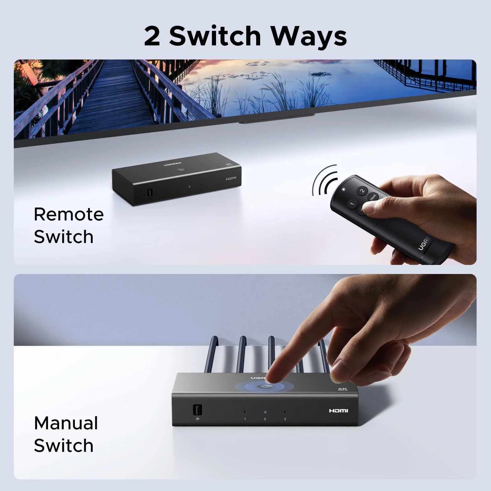 UGREEN Hdmi Switch 3 In 1 Out 4k@60hz, Rozdzielacz Hdmi Z Pilotem ObsłUguje Hdr10+ Cec Hdcp2.2 Kompatybilny Z Switch Ps5/4/3 Xbox Roku Tv Fire Stick Blu-Ray Player