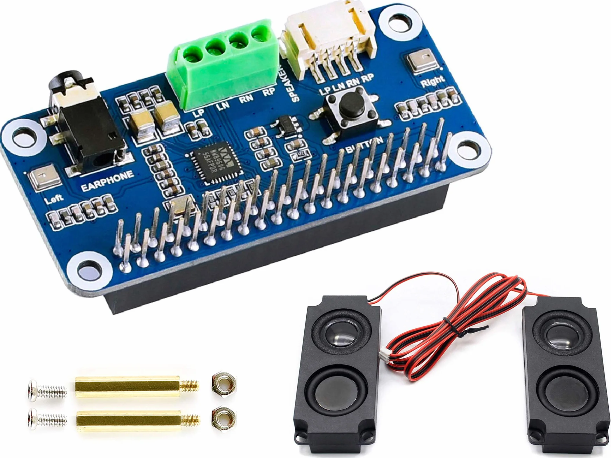 WM8960 czapka z kartą dźwiękową Hi-Fi do Raspberry Pi 5, 4B, 3B+, Zero 2W, Zero W, Zero WH