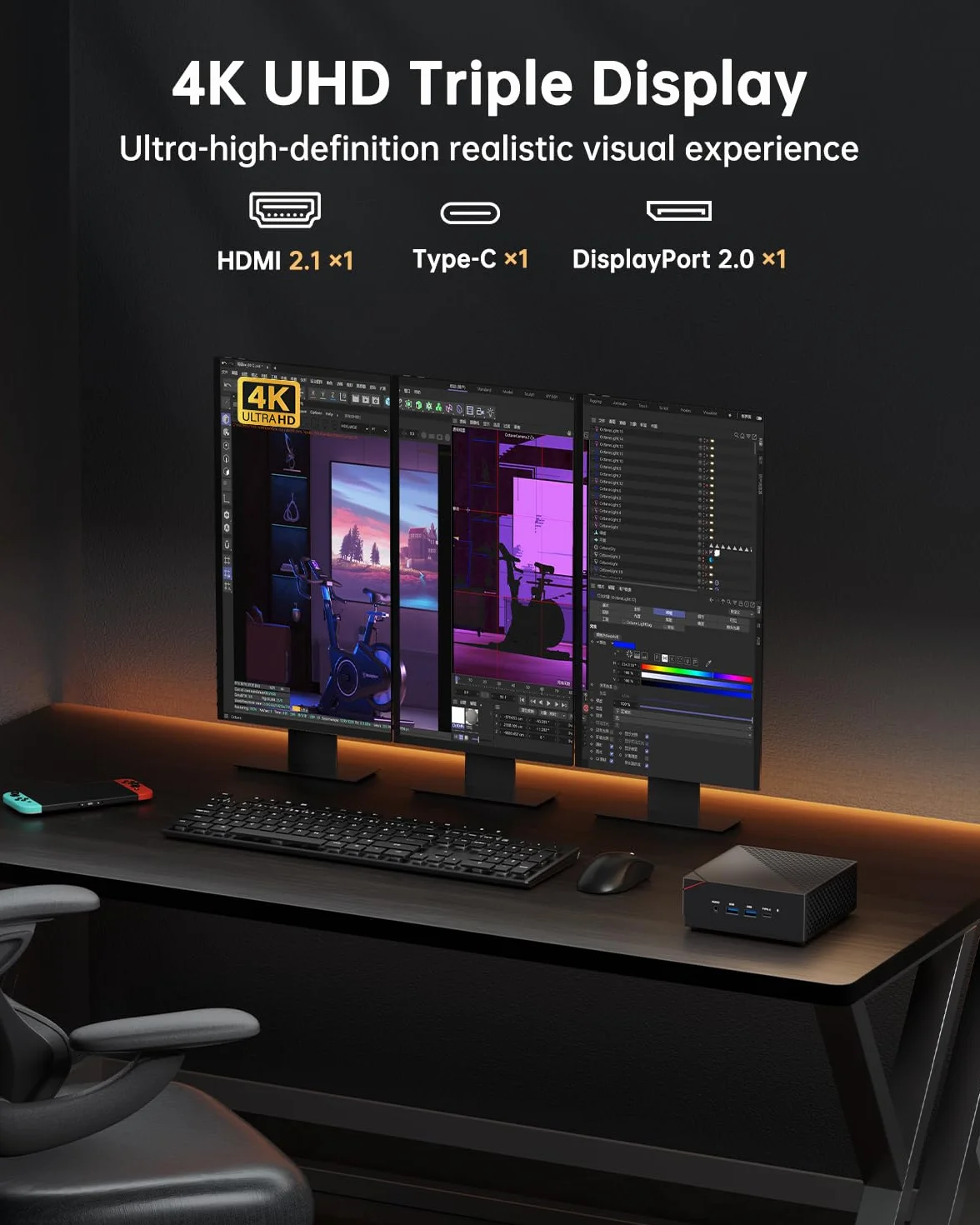 NiPoGi AM06 PRO Mini PC, АMD Ryzen 7 5800U (8C/16T, do 4,4 GHz), 16 GB DDR4 512 GB SSD Mini Desktop Computer WiFi 6, BT 5.2, Dual-LAN, DP/HDMI 2.0/Type-C 4K UHD Triple Display do gier/biura.
