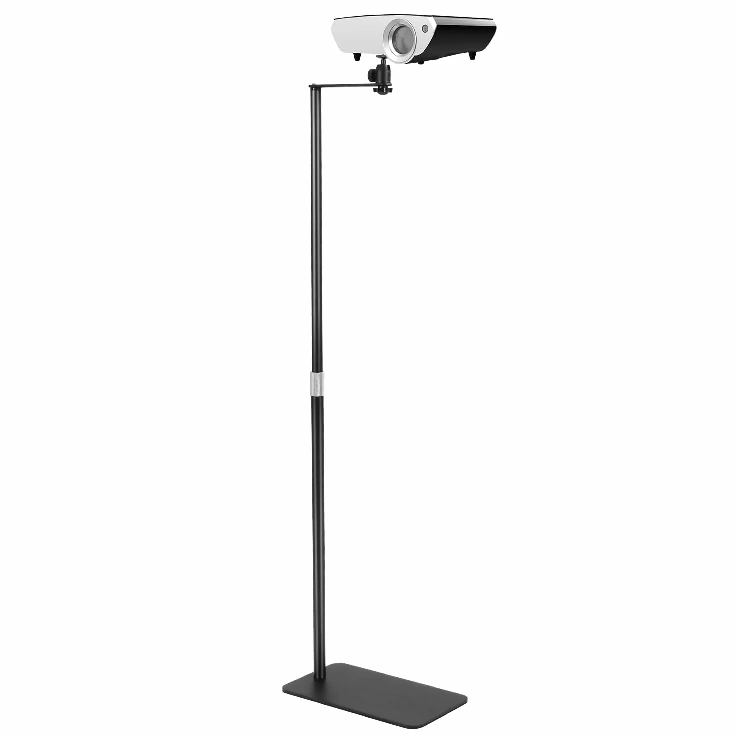 QWORK® Oszczędniający przestrzeń stojak na projektor w kształcie litery L z uniwersalnym gwintem 1/4 - obrotowy 360° - regulowany w wysokości 65-120 cm - antypoślizgowa podkładka - design z