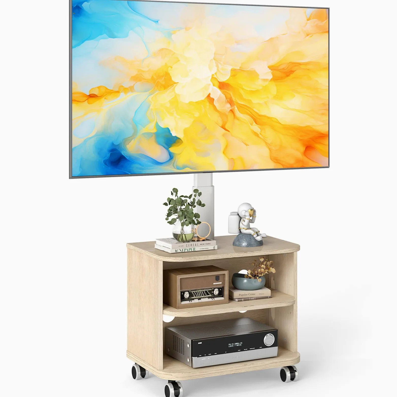 5Rcom Biały stojak na telewizor na kółkach do telewizorów 81.3-165.1 cm LED LCD OLED, płaskie, zakrzywione, szafka pod telewizor z regulacją wysokości z uchwytem do 40 kg, mobilny stojak na telewizor
