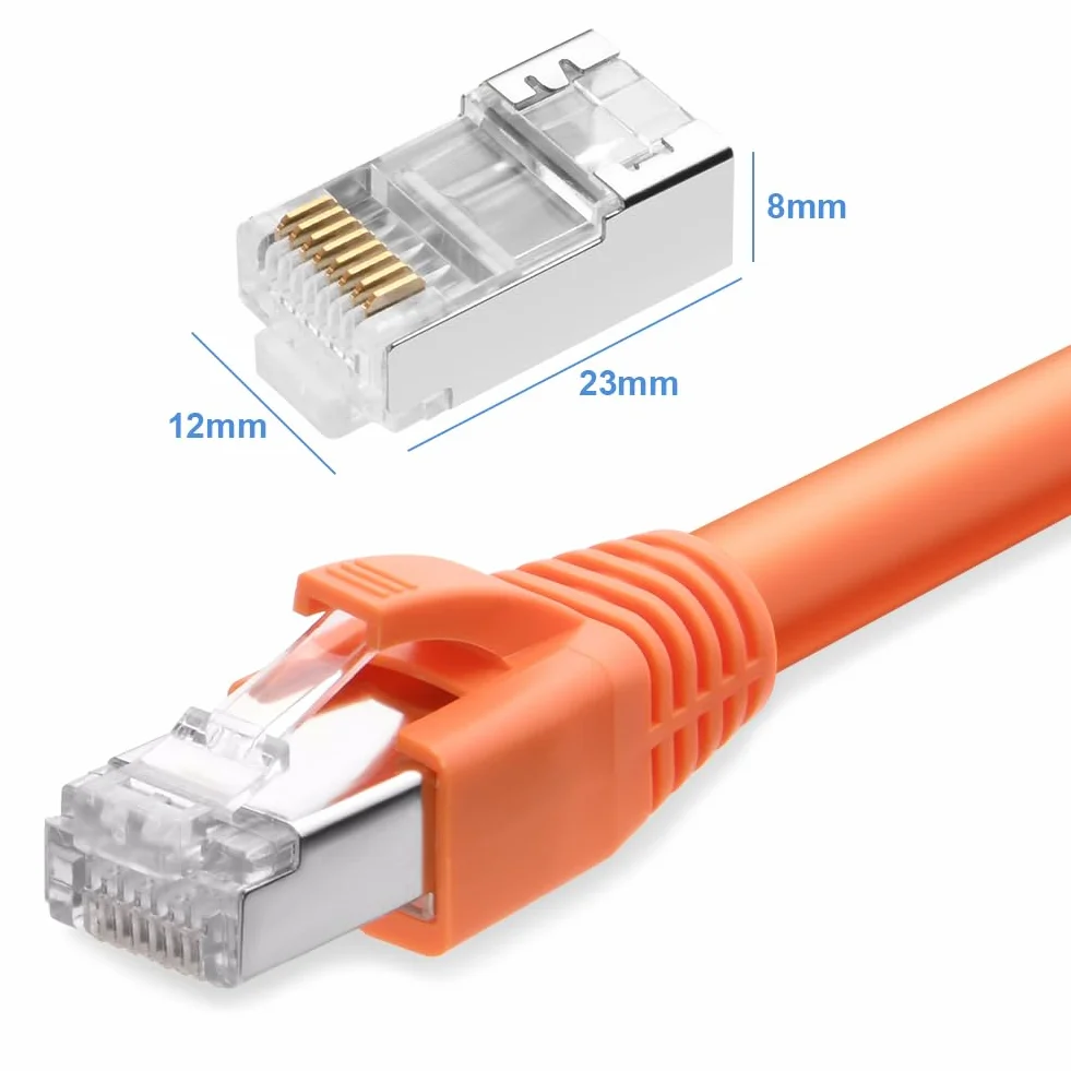 AXFEE Wtyczka RJ45, wtyczka przelotowa, wtyczka Ethernet, ekranowana, Cat7 Cat6A do kabli instalacyjnych z łodzią, dwuczęściowa, 20 sztuk