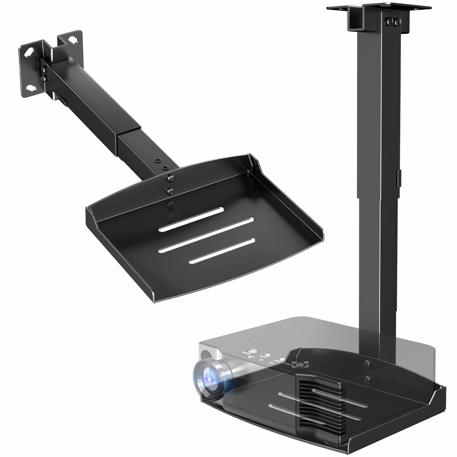 PUTORSEN Regulowany uchwyt sufitowy do projektora, uniwersalna półka na projektor do sufitu i ściany, nośność do 10 kg, montaż bez otworów, ukryte prowadzenie kabli, czarny (S)