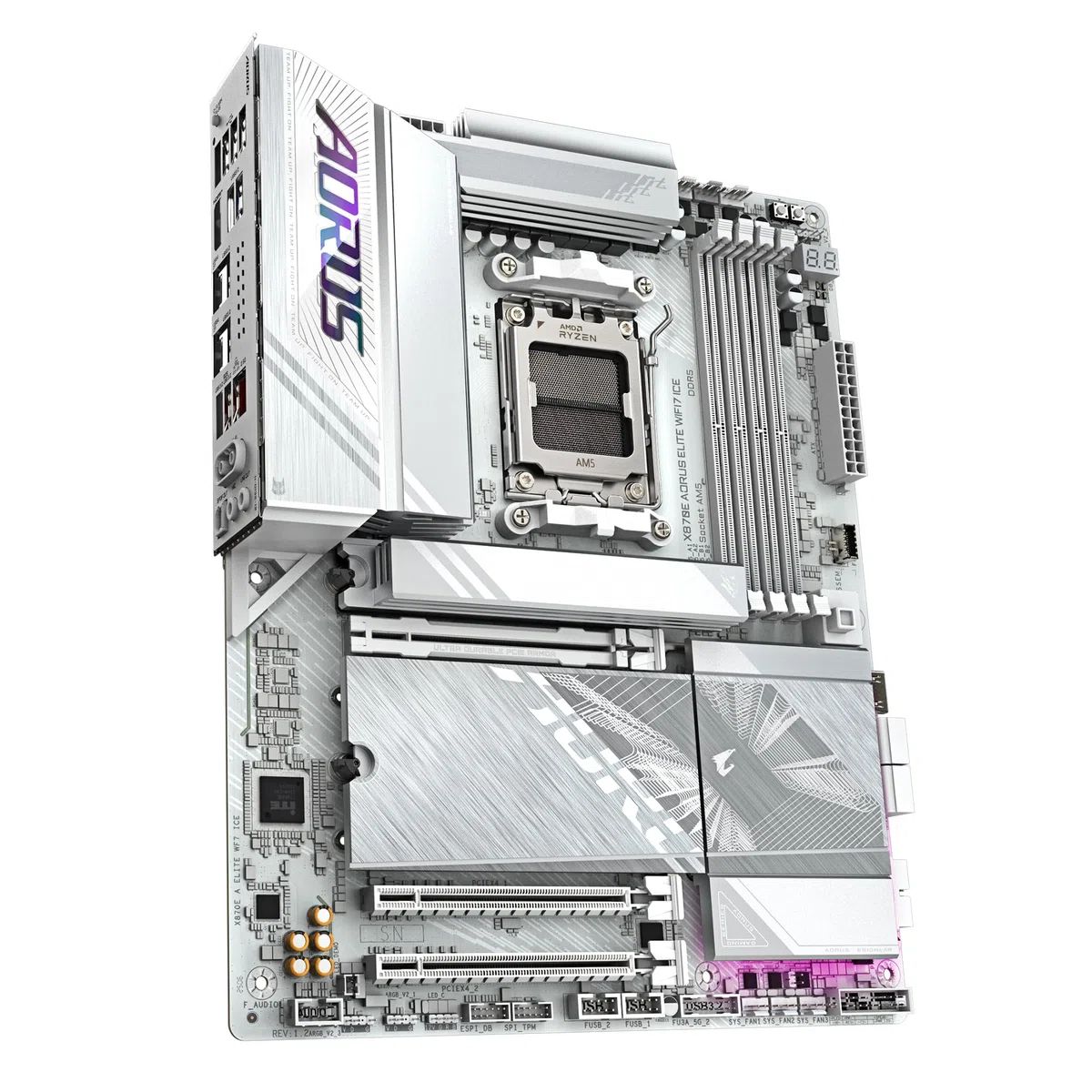 GIGABYTE Płyta główna X870E AORUS ELITE WIFI7 ICE - obsługuje procesory AMD Ryzen 9000, 16+2+2 fazy cyfrowe VRM, do 8200 Hz DDR5 (OC), 3xPCIe 5.0 + 1 x PCIe 4.0, Wi-Fi 7, 2.5 GbE LAN, USB 4