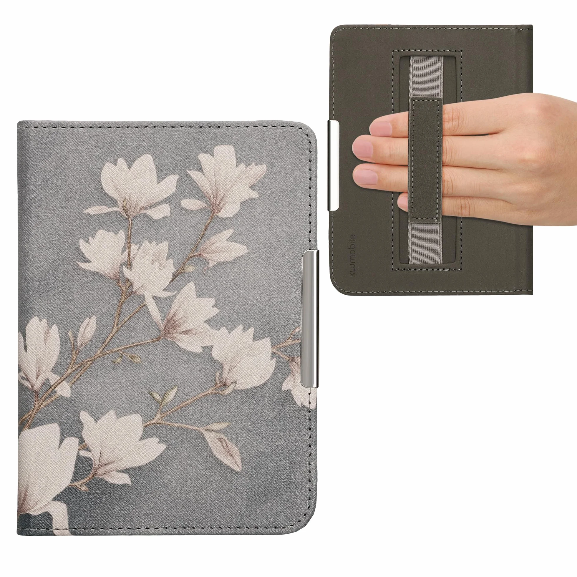 kwmobile Etui z klapką kompatybilne z Kobo Clara BW/Clara Colour/Tolino Shine (5) / Shine Color etui z klapką - etui z klapką do czytnika e-booków z paskiem na rękę - magnolie taupe