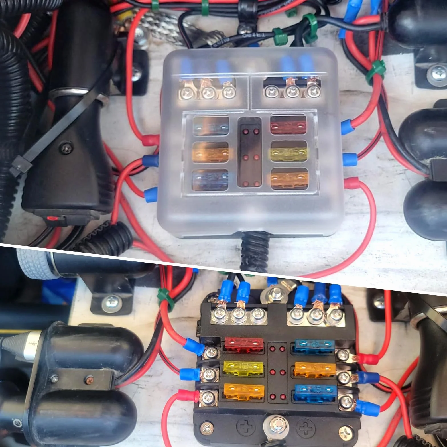 6-kierunkowa skrzynka bezpieczników, 12 V/24 V DC, ATC/ATO, z 16 bezpiecznikami, wskaźnik LED, ujemne ostrze magistrali do samochodu, łodzi, kampera, ciężarówki, morskiego
