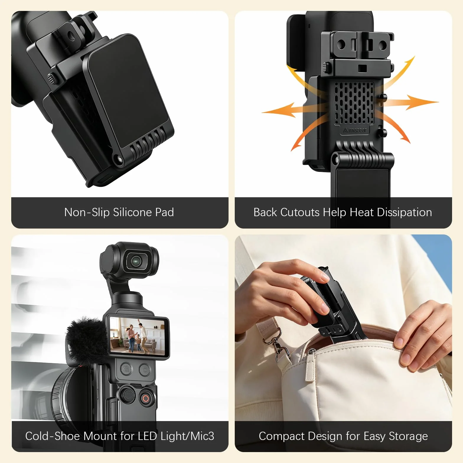 AMAZEAR Magnetyczny Uchwyt Montażowy dla DJI Osmo Pocket 4/3, Adapter Rozszerzający, Uchwyt z Przyssawką, 180° Regulowany, Czarny