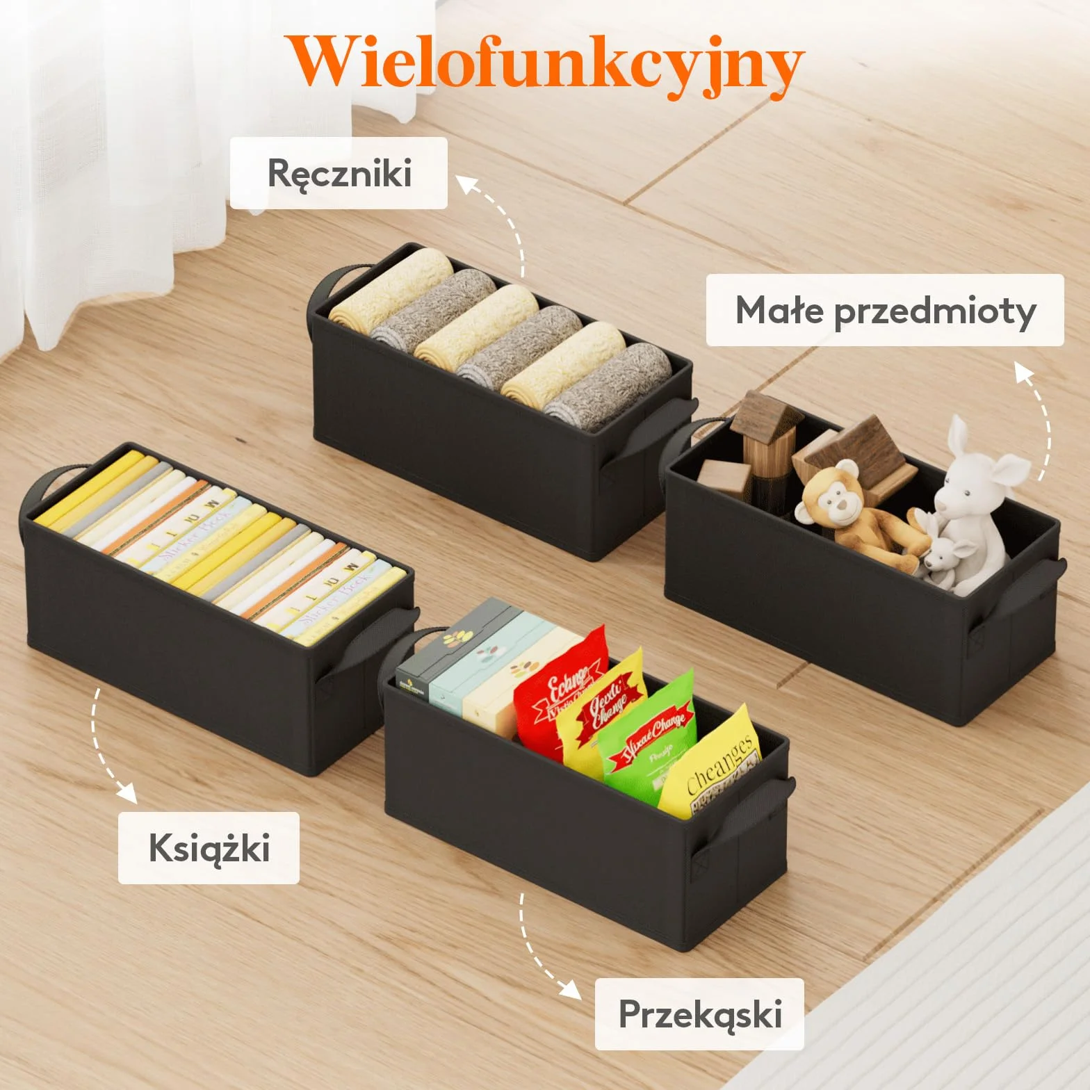 Lifewit Organizer na Płyty CD Składane Pudełko do Przechowywania, Czarny, 33,5 x 15 x 13,5 cm, Zestaw 6 Sztuk