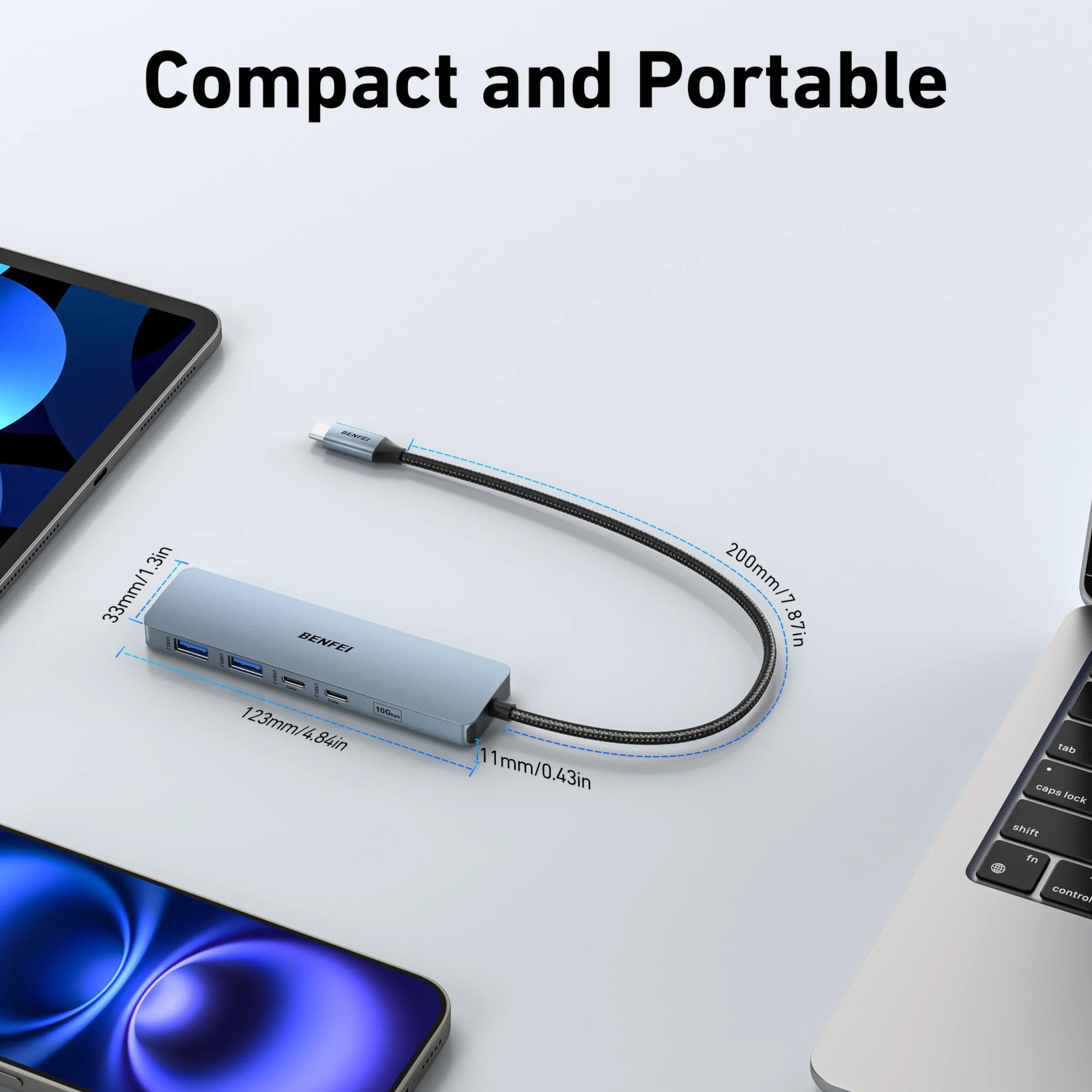 BENFEI USB C Hub 6 w 1 HDMI 4K@60Hz 100W 10 Gb/s USB-A USB-C Aluminium