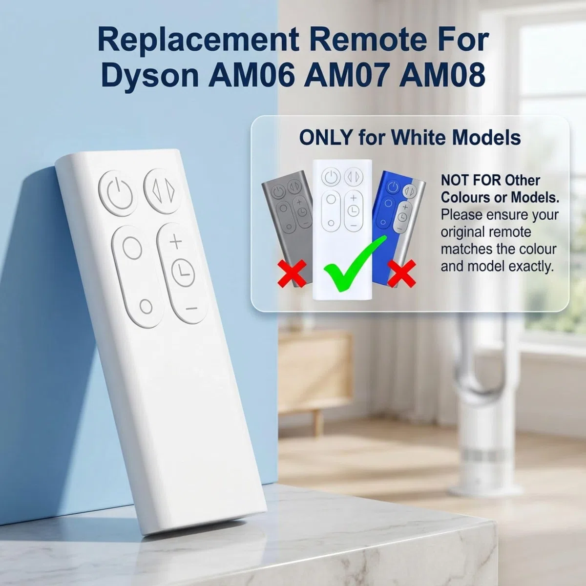 Zamienny pilot zdalnego sterowania tylko do Dyson AM06 AM07 AM08 | Kompatybilny z numerem części wentylatora wieżowego oczyszczacza powietrza 965824-01 965824-02, nie wymaga konfiguracji