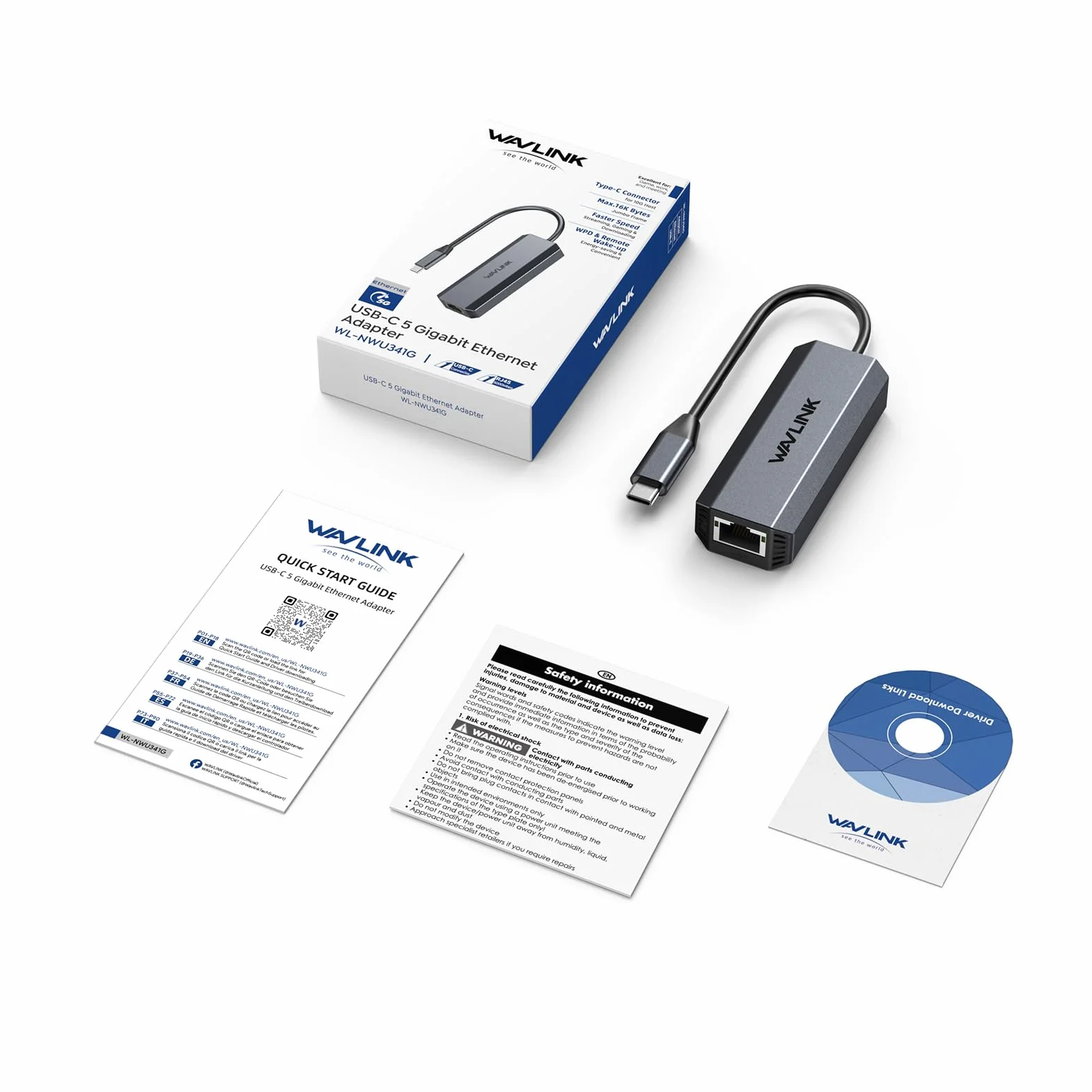 WAVLINK Adapter USB C na Ethernet 5G, adapter Ethernet 5G do laptopa, kompatybilny z urządzeniem typu C do sieci do MacBooka, XPS, iPada Pro-USB3.1 Gen 2