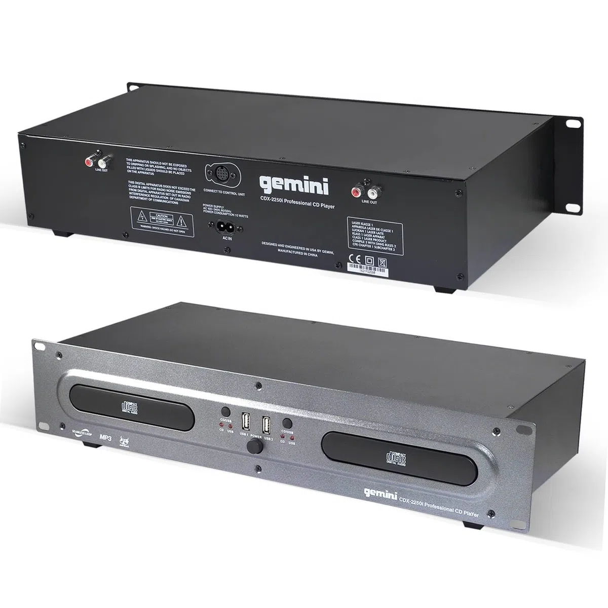 Gemini CDX Series CDX-2250i profesjonalny sprzęt audio DJ multimedialny odtwarzacz CD z odtwarzaczem audio CD, CD-R i MP3 kompatybilny z wejściem USB, wielokolorowe