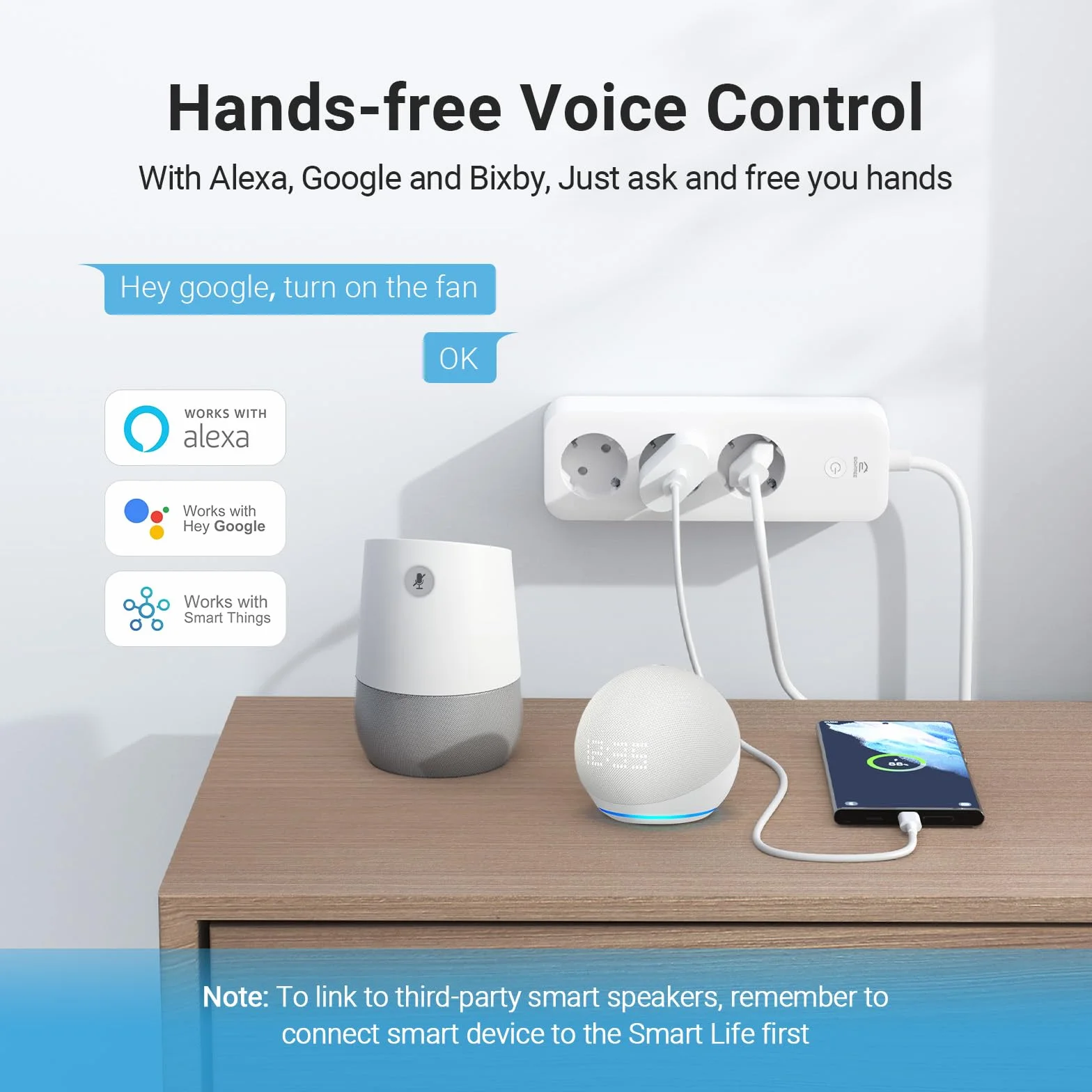 Eightree Smart WLAN Listwa Zasilająca 3x AC Gniazdko z Pomiar Zużycia Prądu Pilot 16A 1.5m Alexa Google Home SmartThings