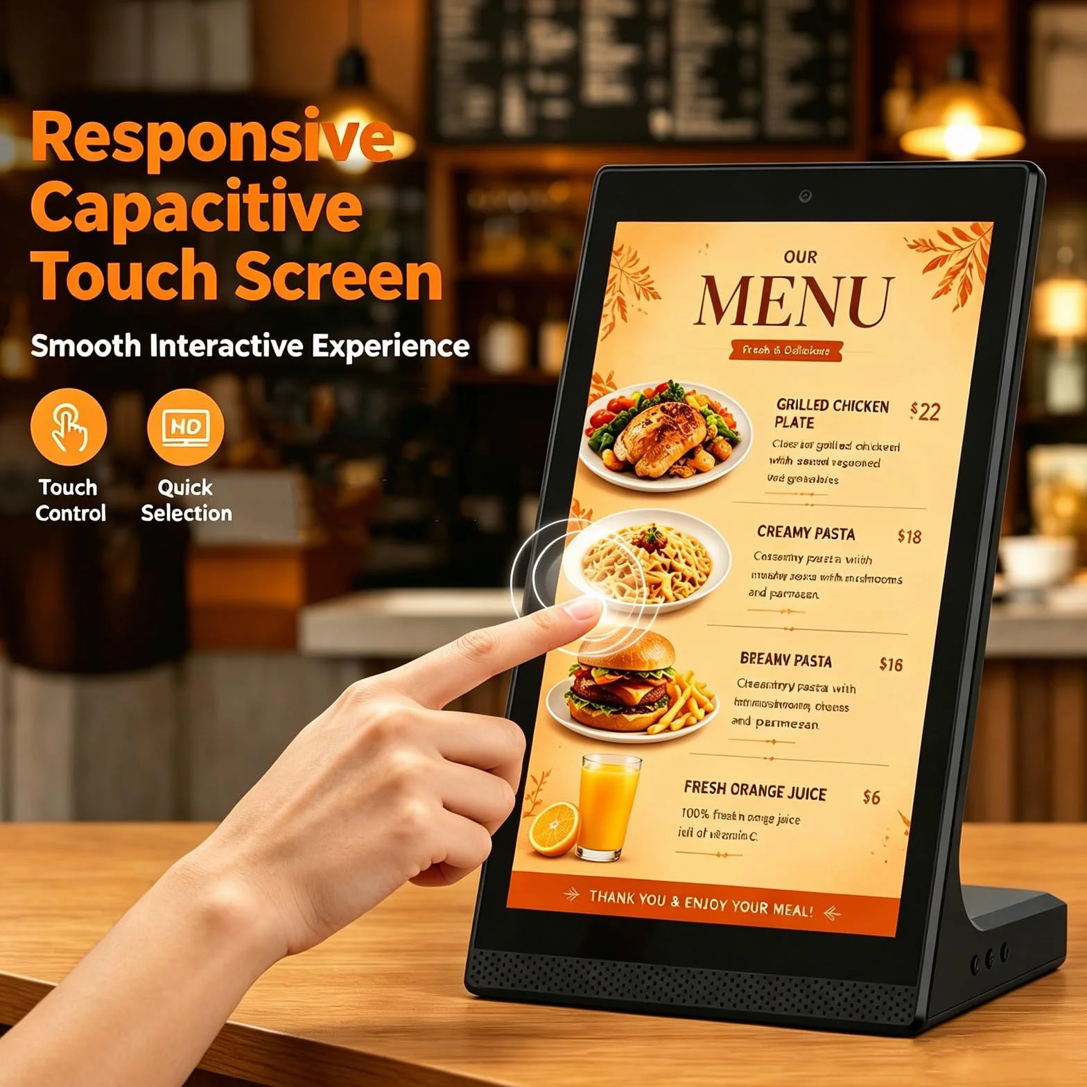 15,6-calowy ekran dotykowy do cyfrowej reklamy (Digital Signage) dla małych firm, cyfrowa tablica menu z Wi-Fi i USB, elektroniczny ekran reklamowy do restauracji, kawiarni i sklepu