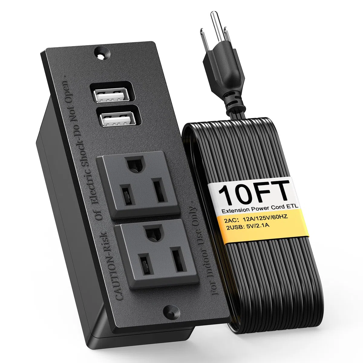 Kungfuking Desktop Power Grommet Conference Podtynkowy zasilacz biurkowy 2 gniazda i 2 porty USB Kabel przedłużający 9,85 stopy